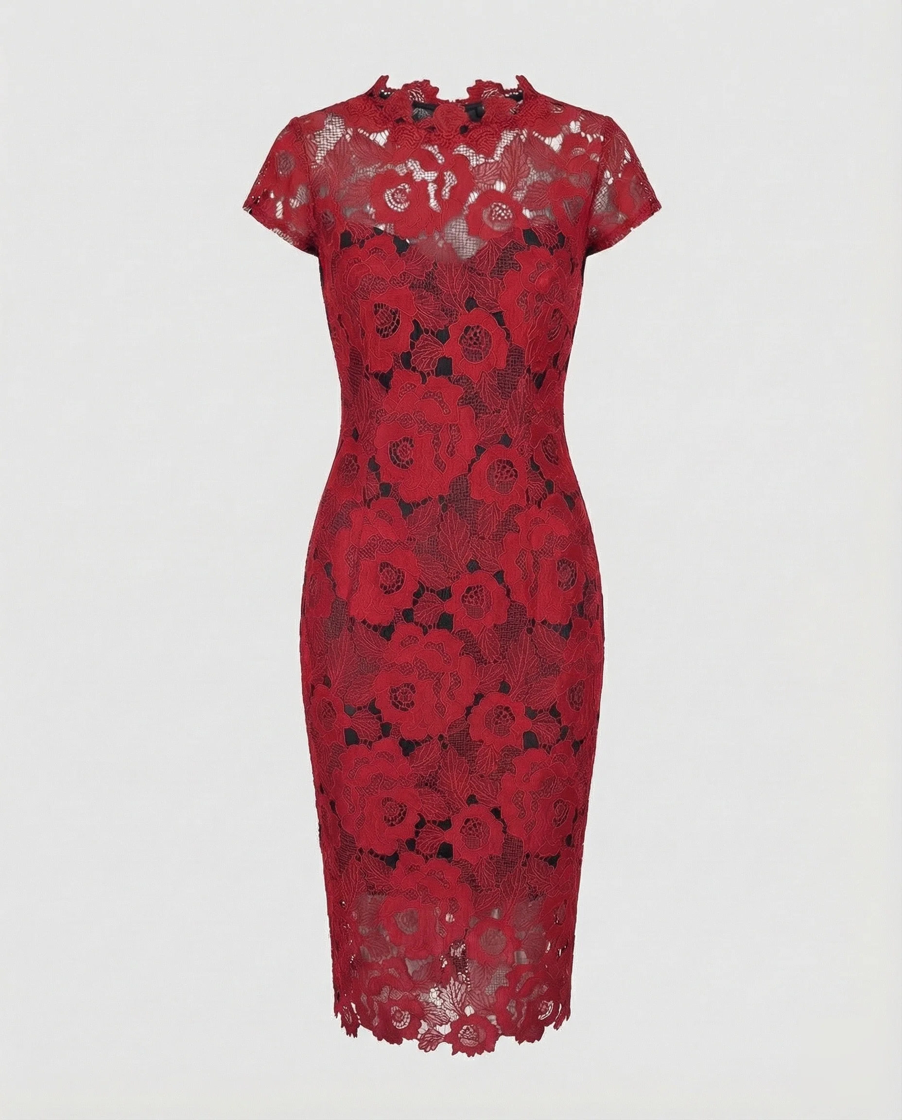 Damen Figurbetontes Spitzen-Etuikleid mit Kurzarm - Image 7
