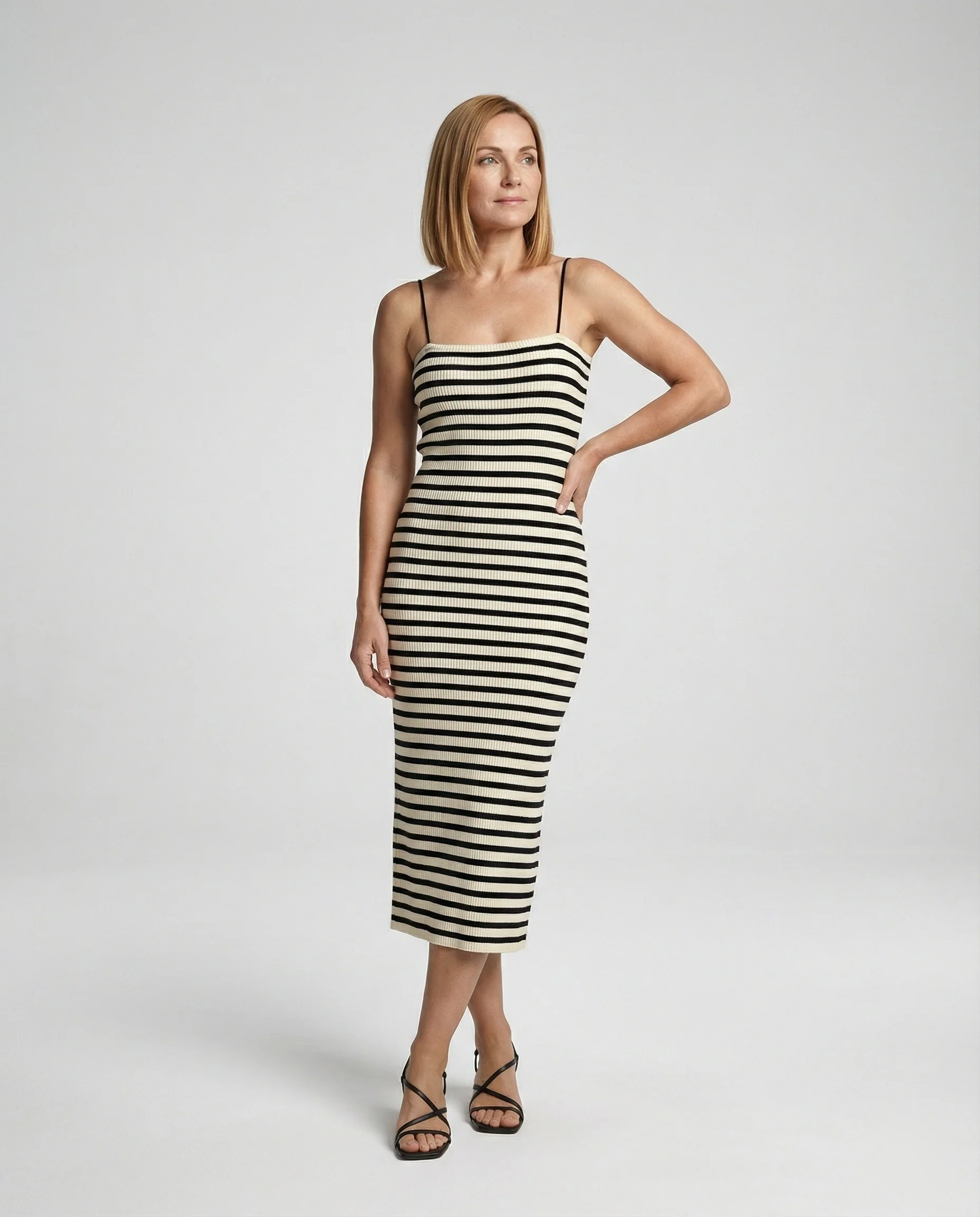 Damen figurbetontes geripptes Maxikleid mit schmalen Spaghettiträgern Heidi Mode - Image 2