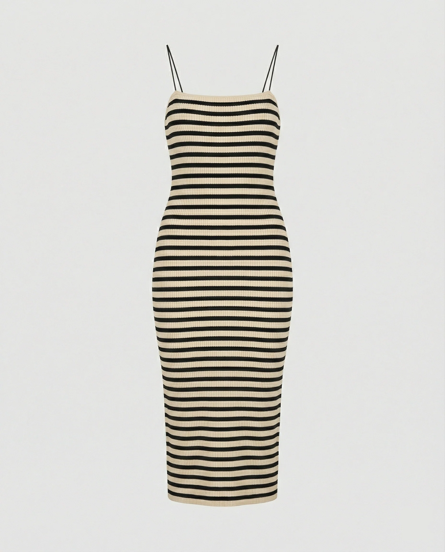 Damen figurbetontes geripptes Maxikleid mit schmalen Spaghettiträgern Heidi Mode - Image 5