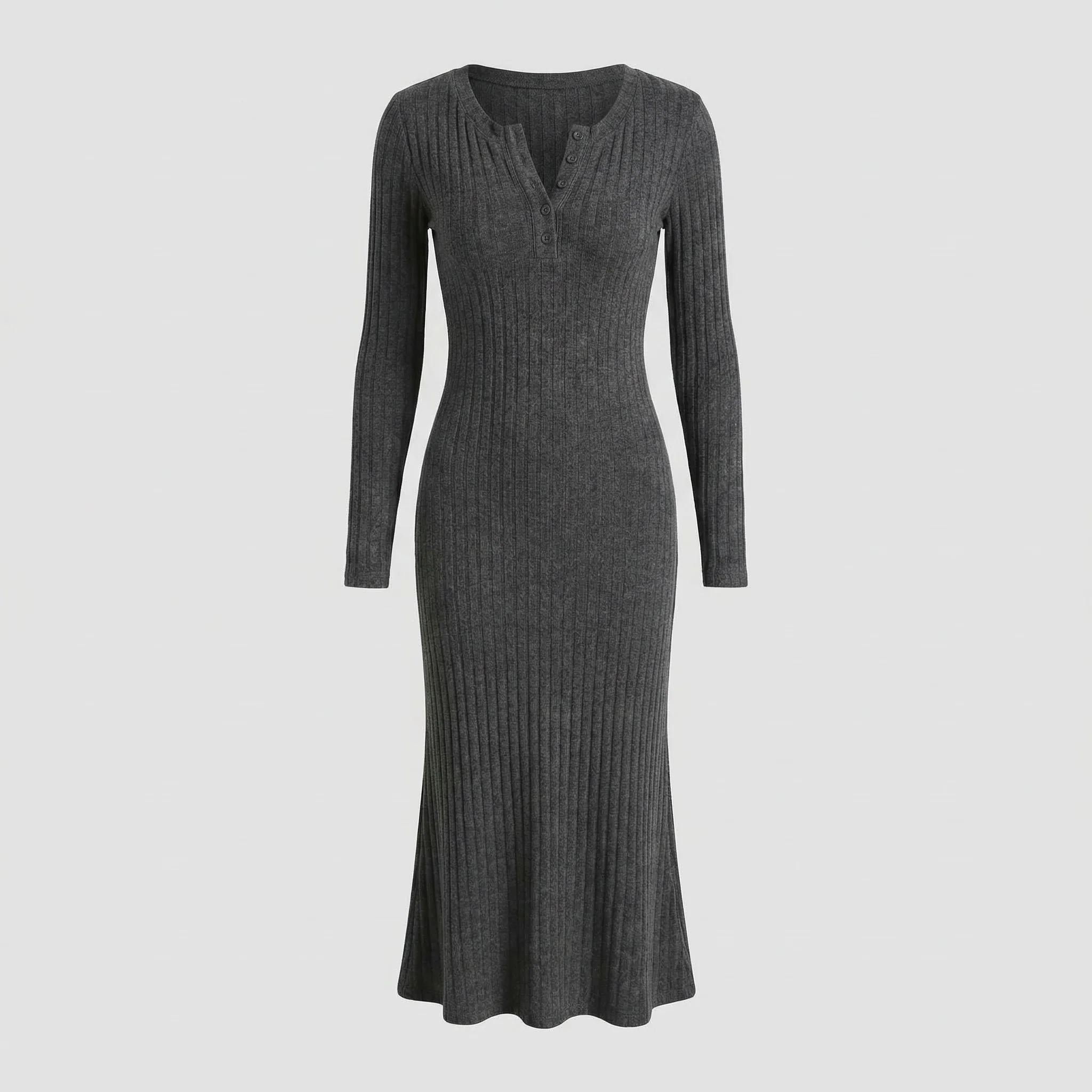 Damen Geripptes Strickkleid mit Knopfleiste - Image 5