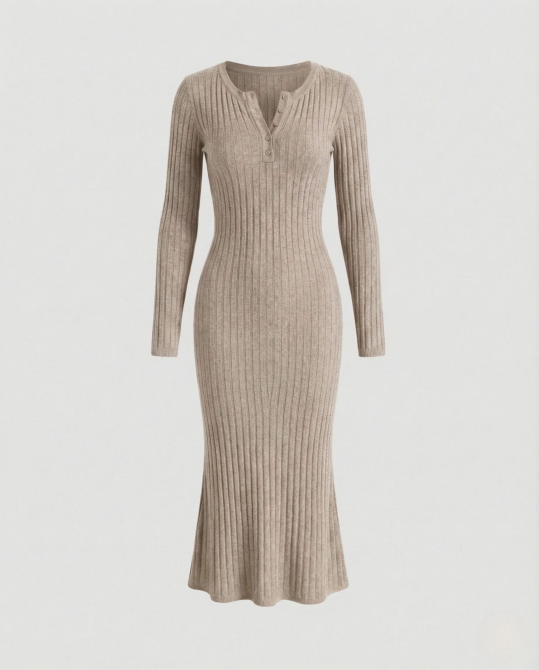 Damen Geripptes Strickkleid mit Knopfleiste - Image 7