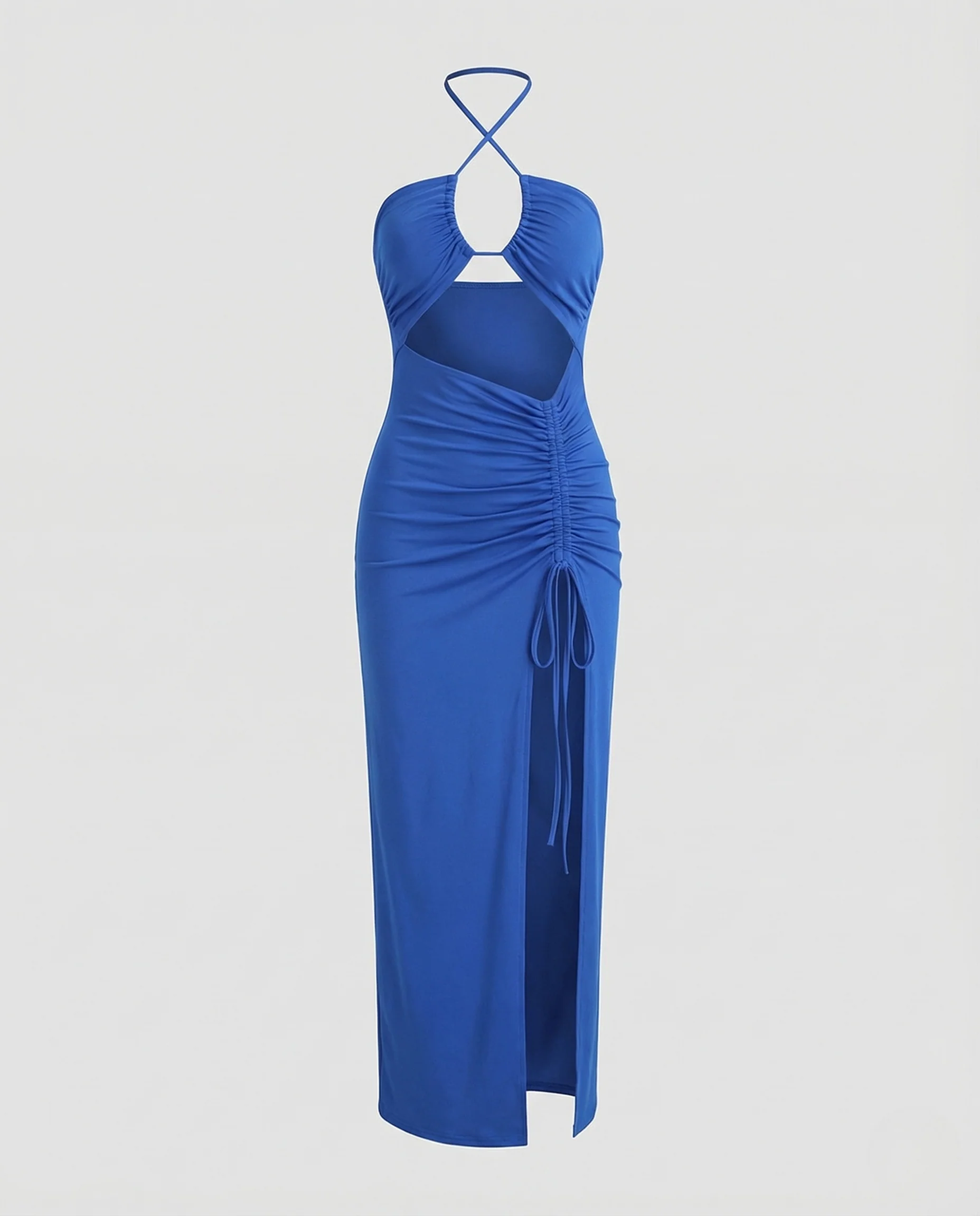 Damen Halterkleid Schlitz Raffung - Image 5