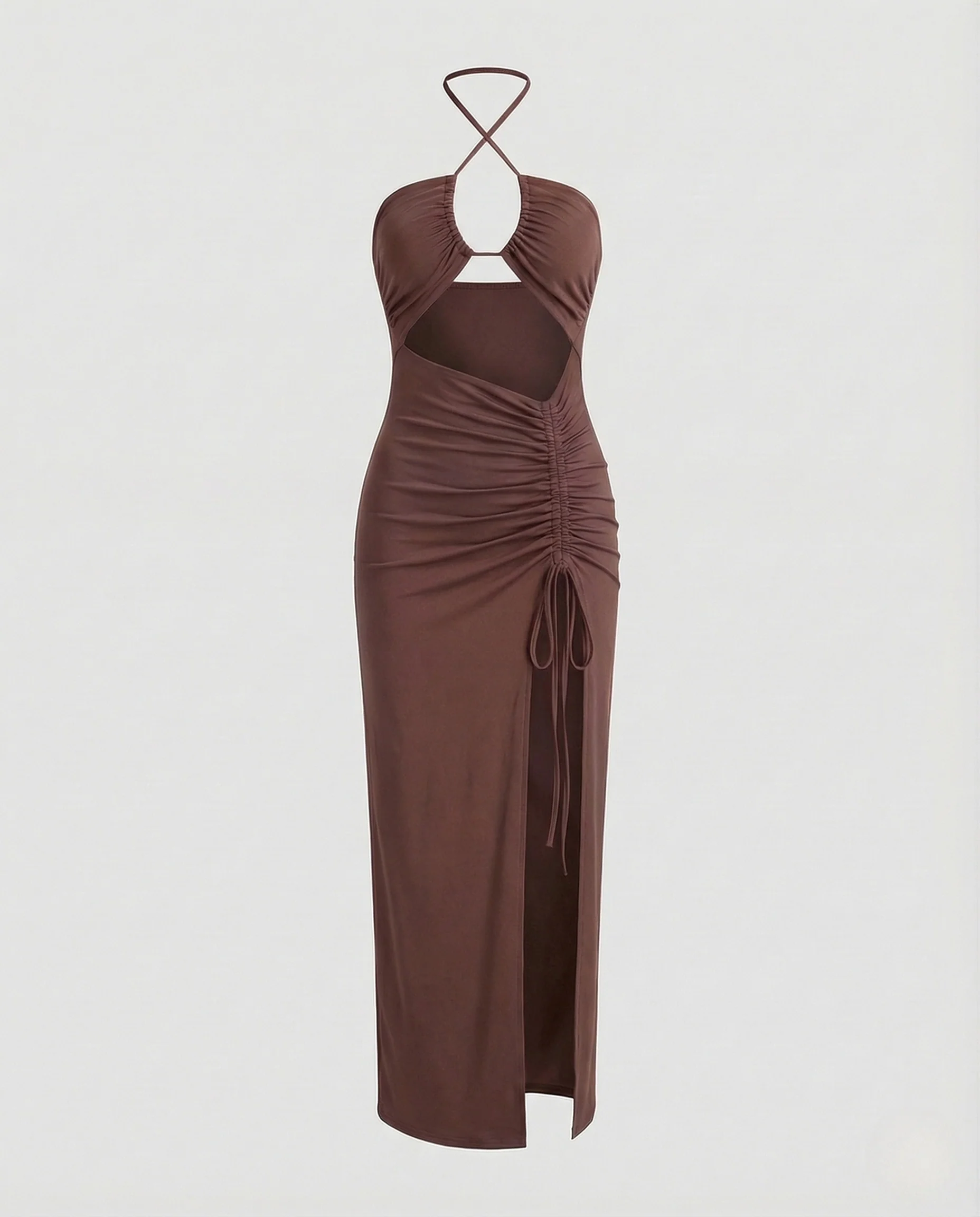 Damen Halterkleid Schlitz Raffung - Image 6