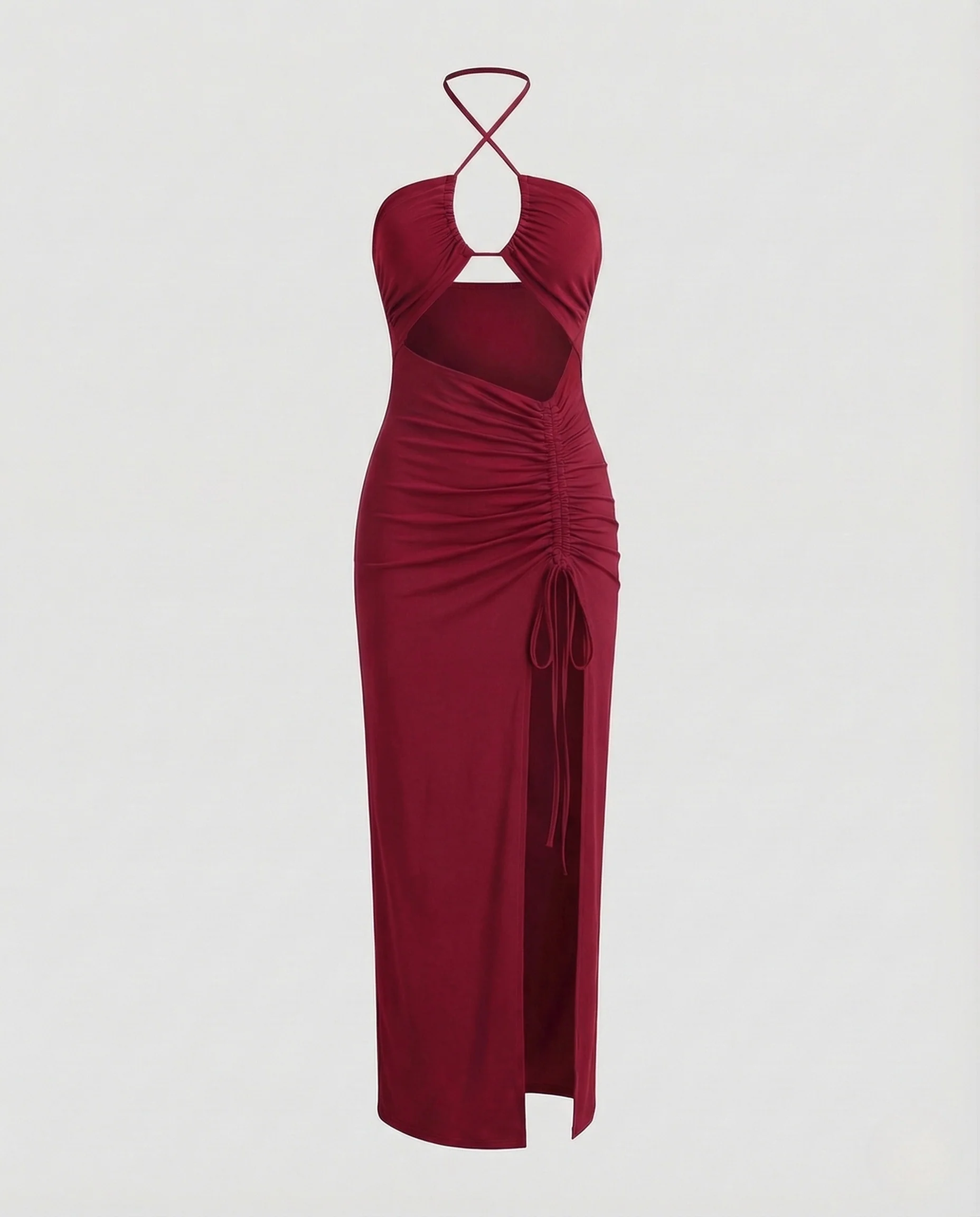 Damen Halterkleid Schlitz Raffung - Image 8