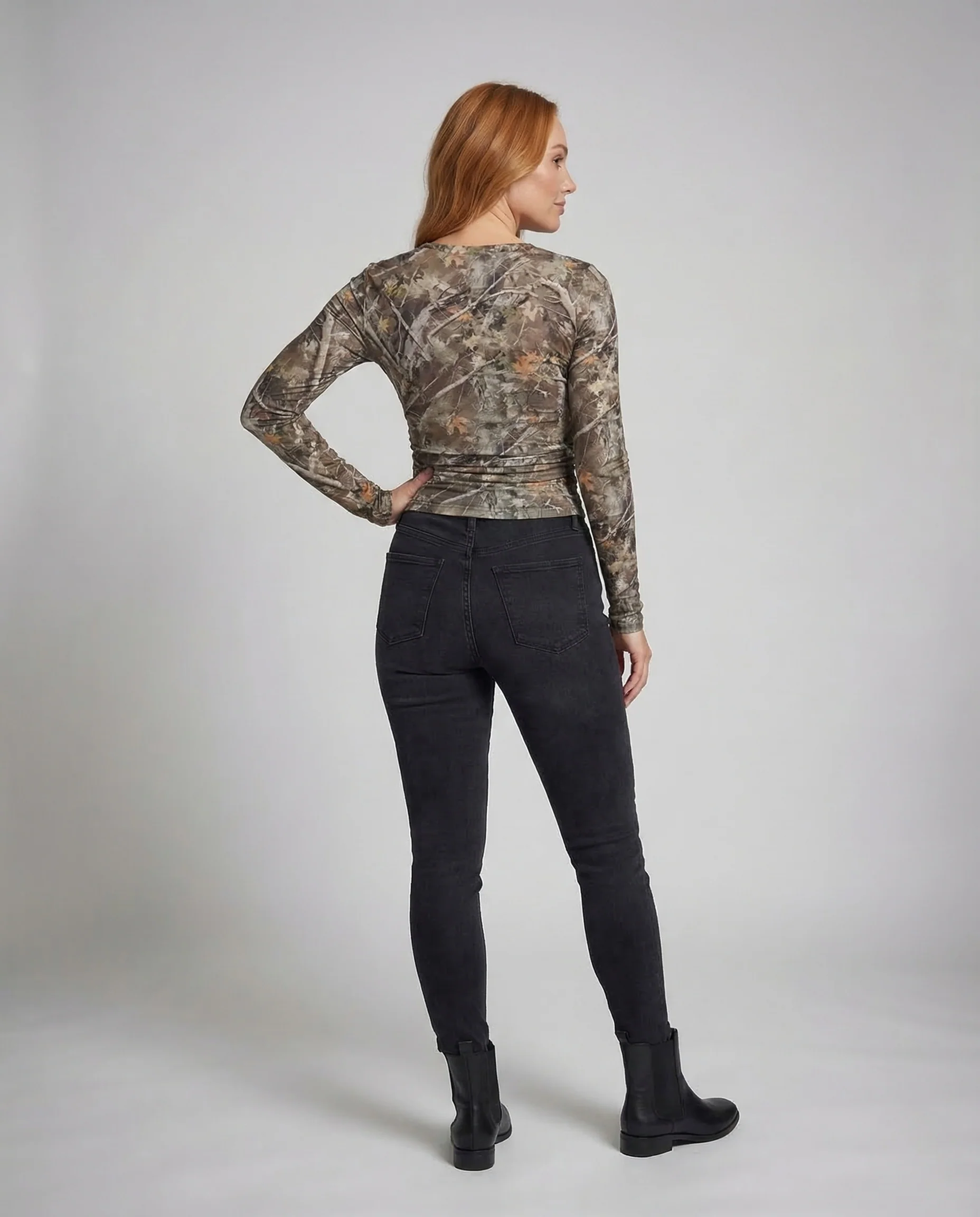 Damen Crop Langarmshirt Rundhals Print - Image 4