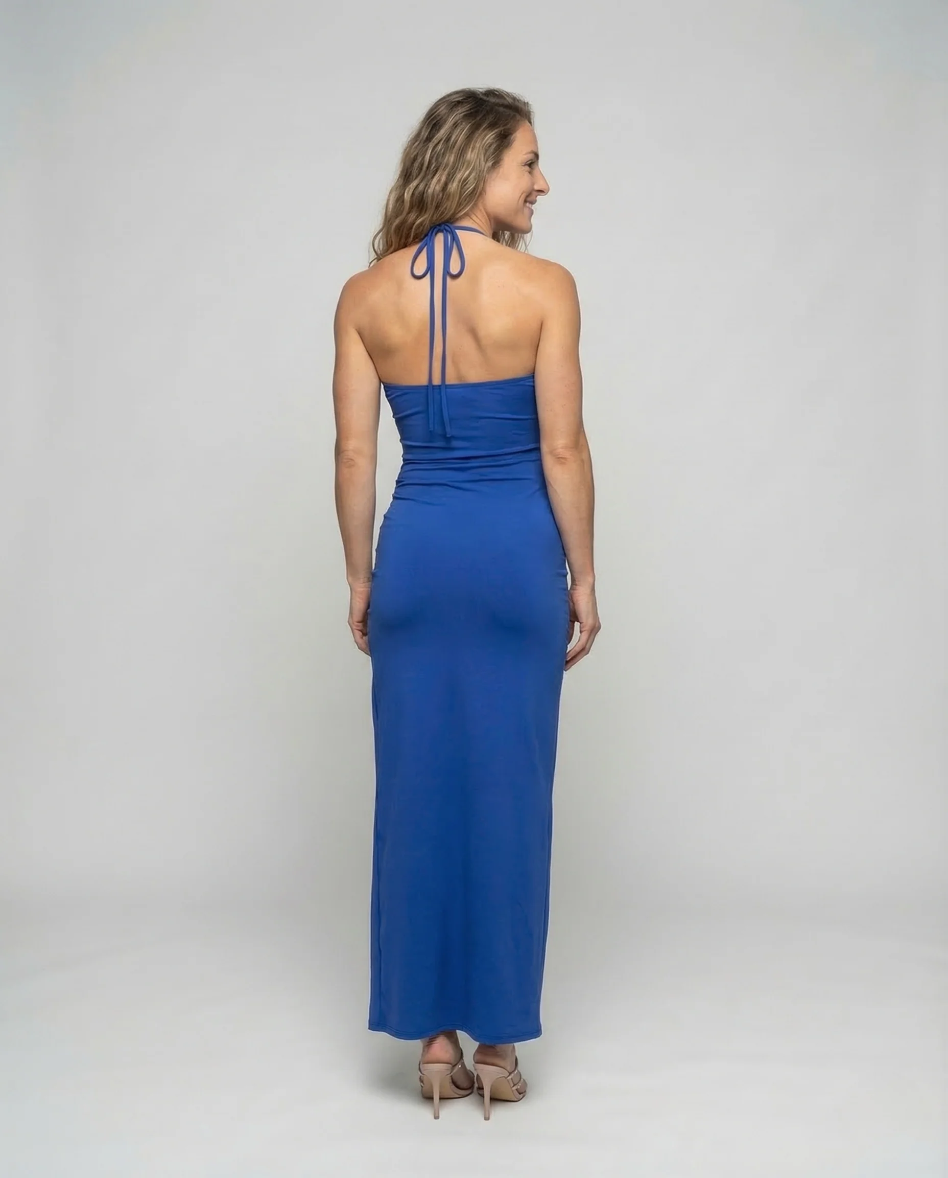 Damen Halter Maxikleid Schlitz - Image 4