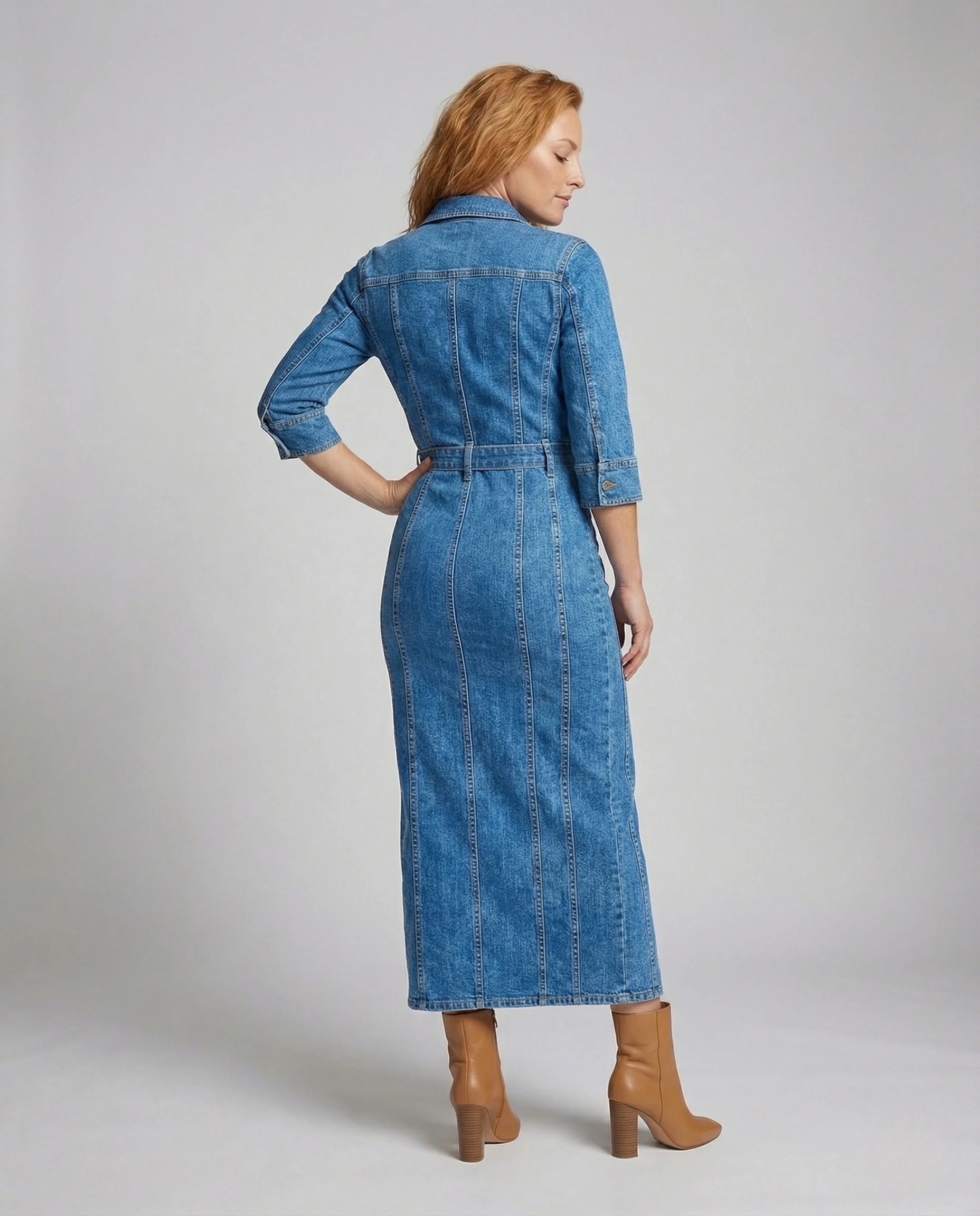 Damen Jeansoptik Midikleid mit Knopfleiste - Image 4