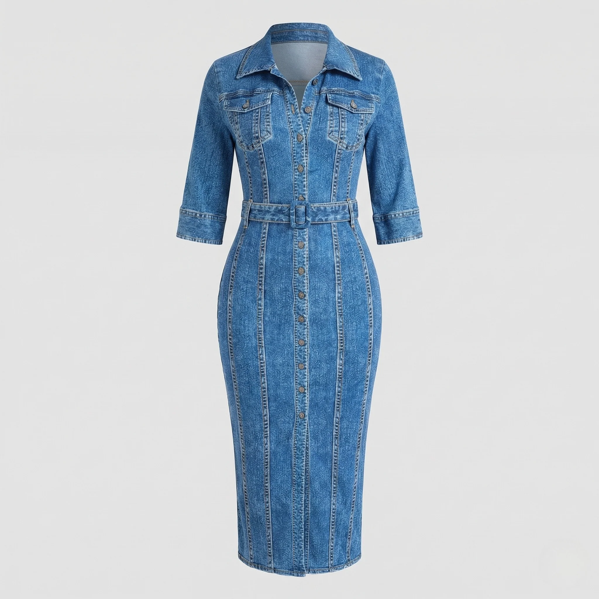 Damen Jeansoptik Midikleid mit Knopfleiste - Image 5