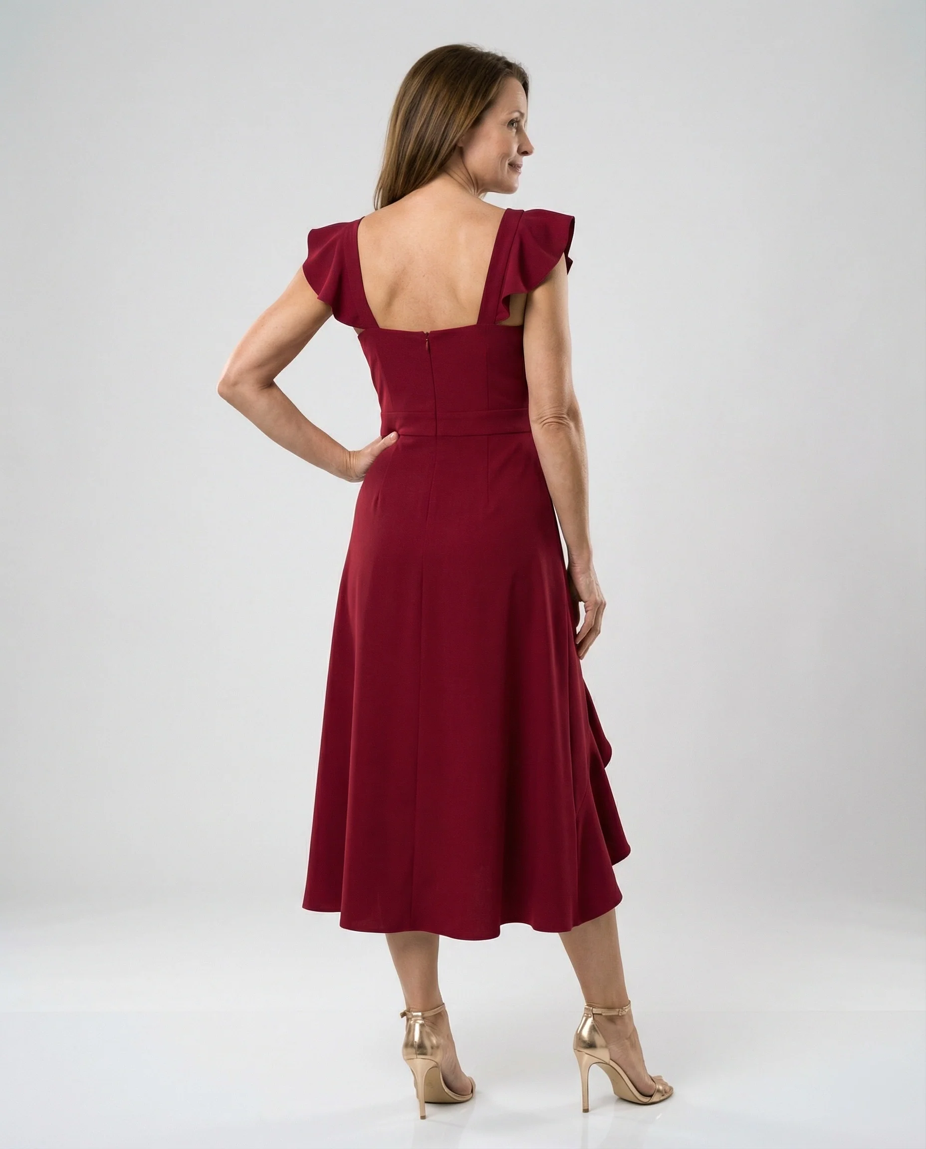 Figurbetontes Midikleid mit asymmetrischem Volant - Image 2