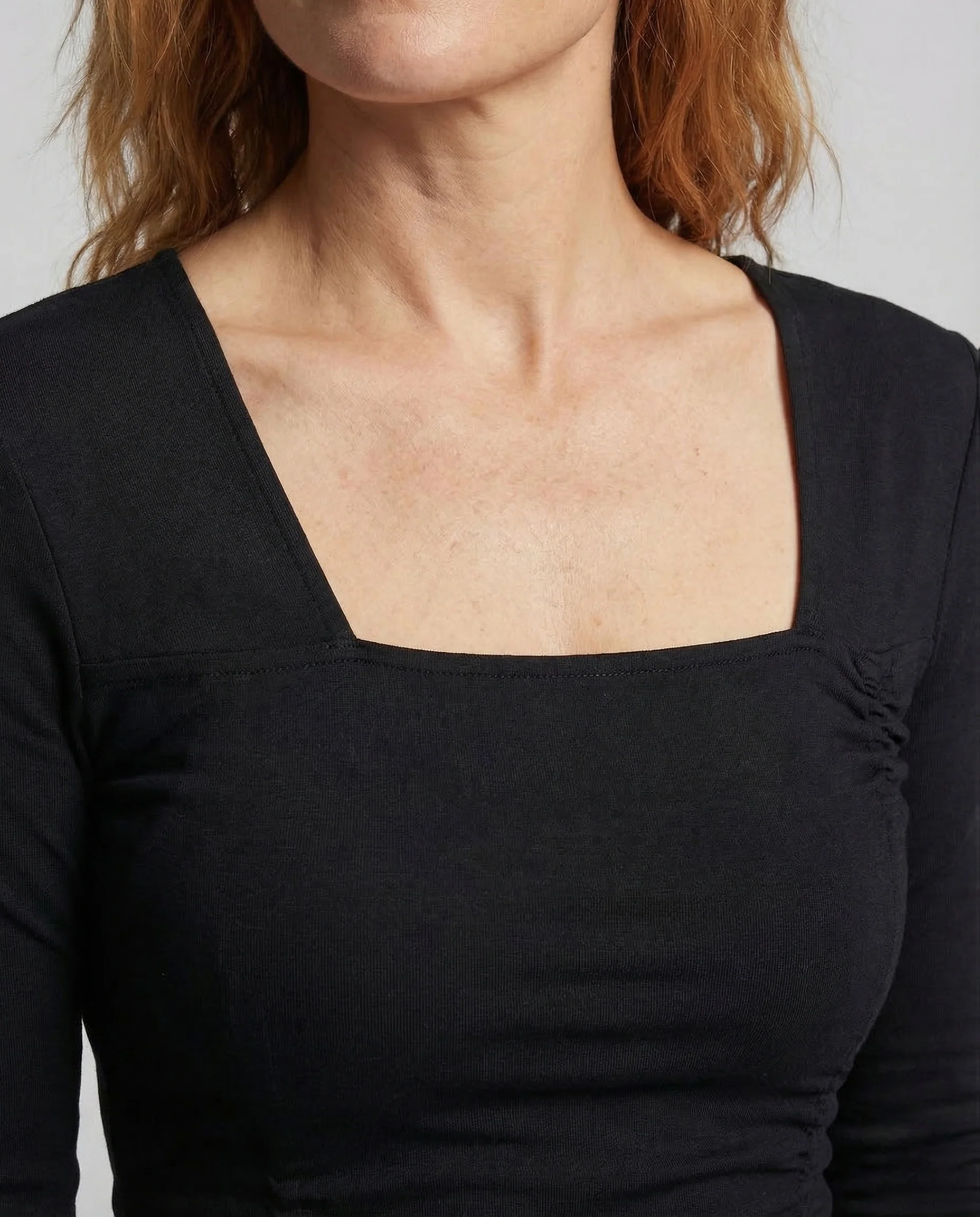 Damen Midikleid Eckiger Ausschnitt Raffung - Image 3