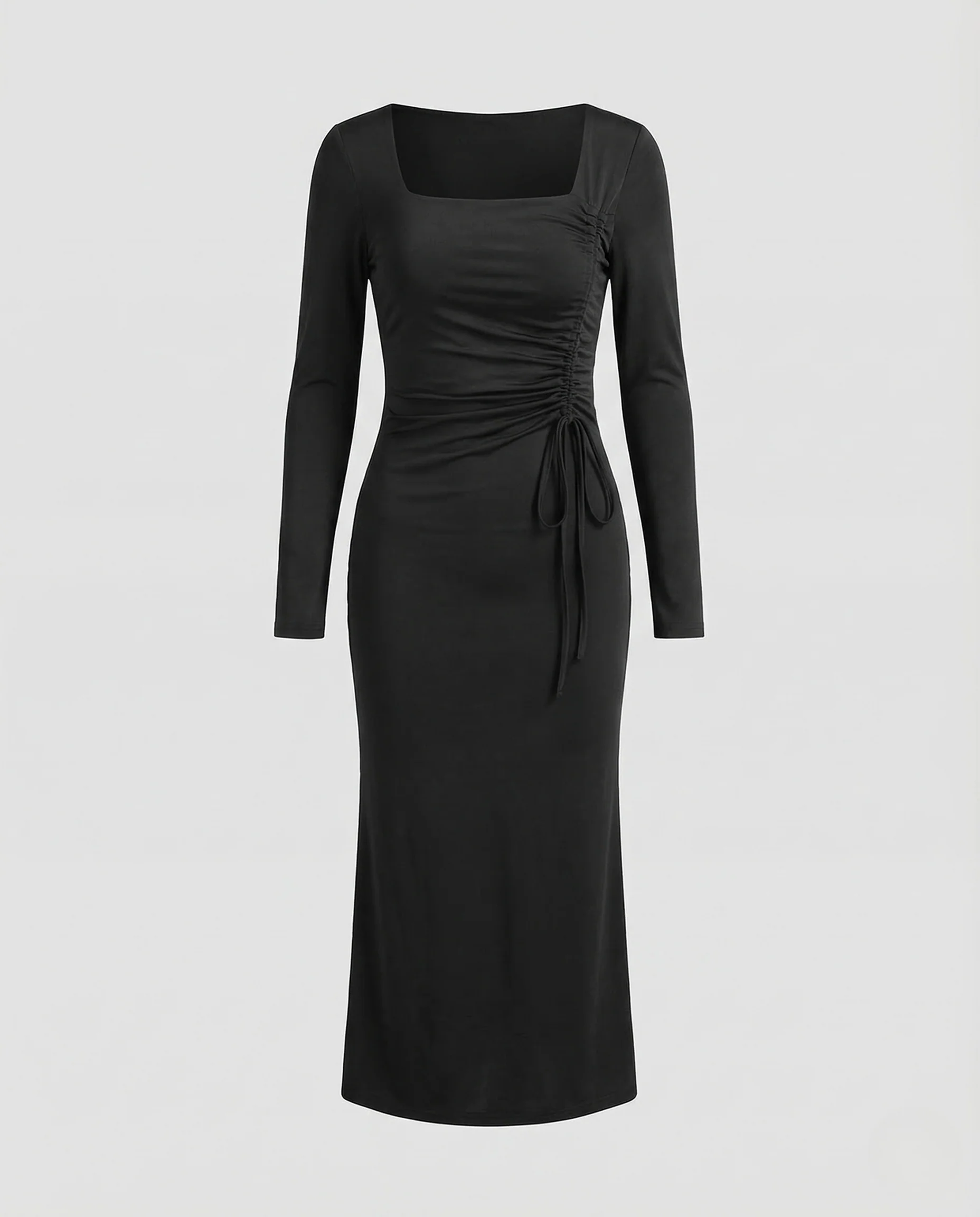 Damen Midikleid Eckiger Ausschnitt Raffung - Image 5