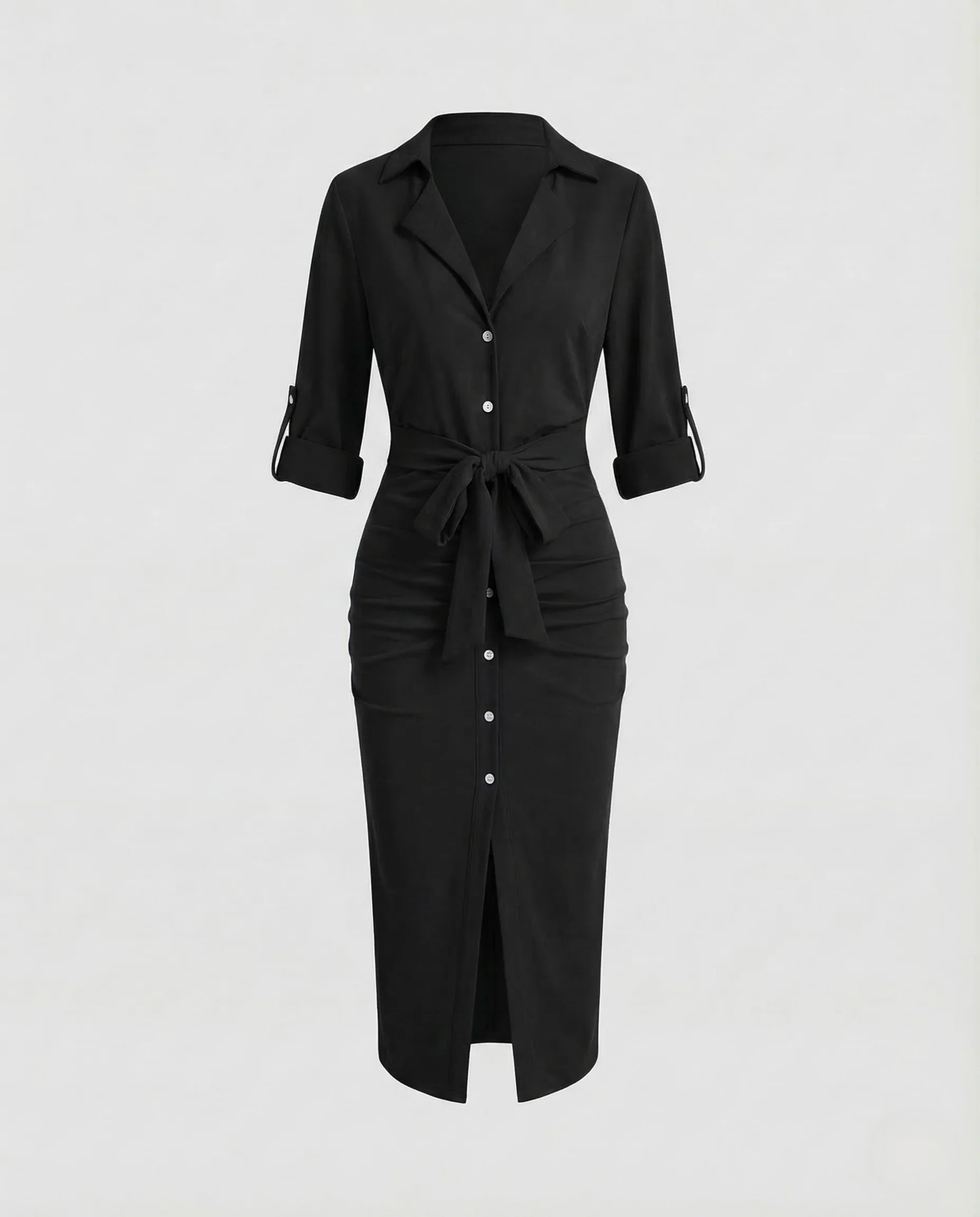 Damen Midikleid V Ausschnitt Gürtel - Image 12