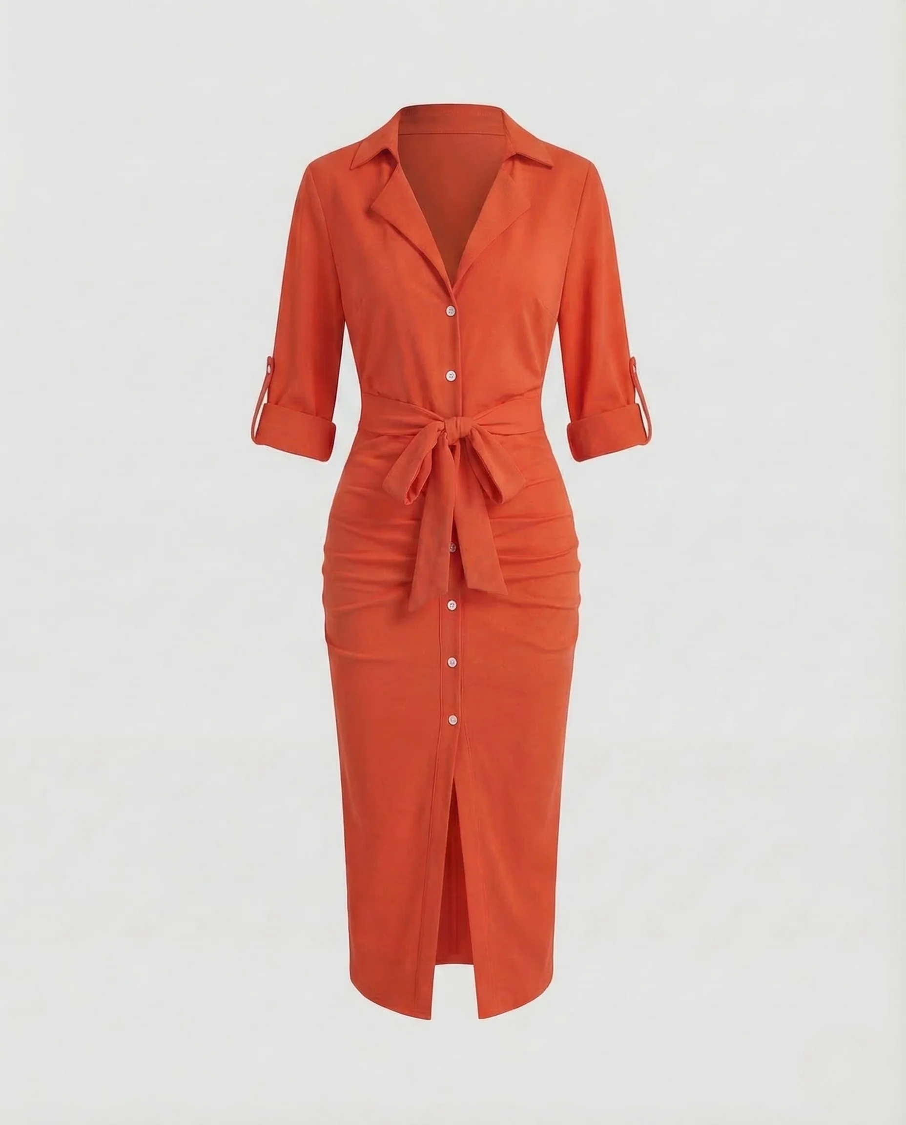 Damen Midikleid V Ausschnitt Gürtel - Image 13