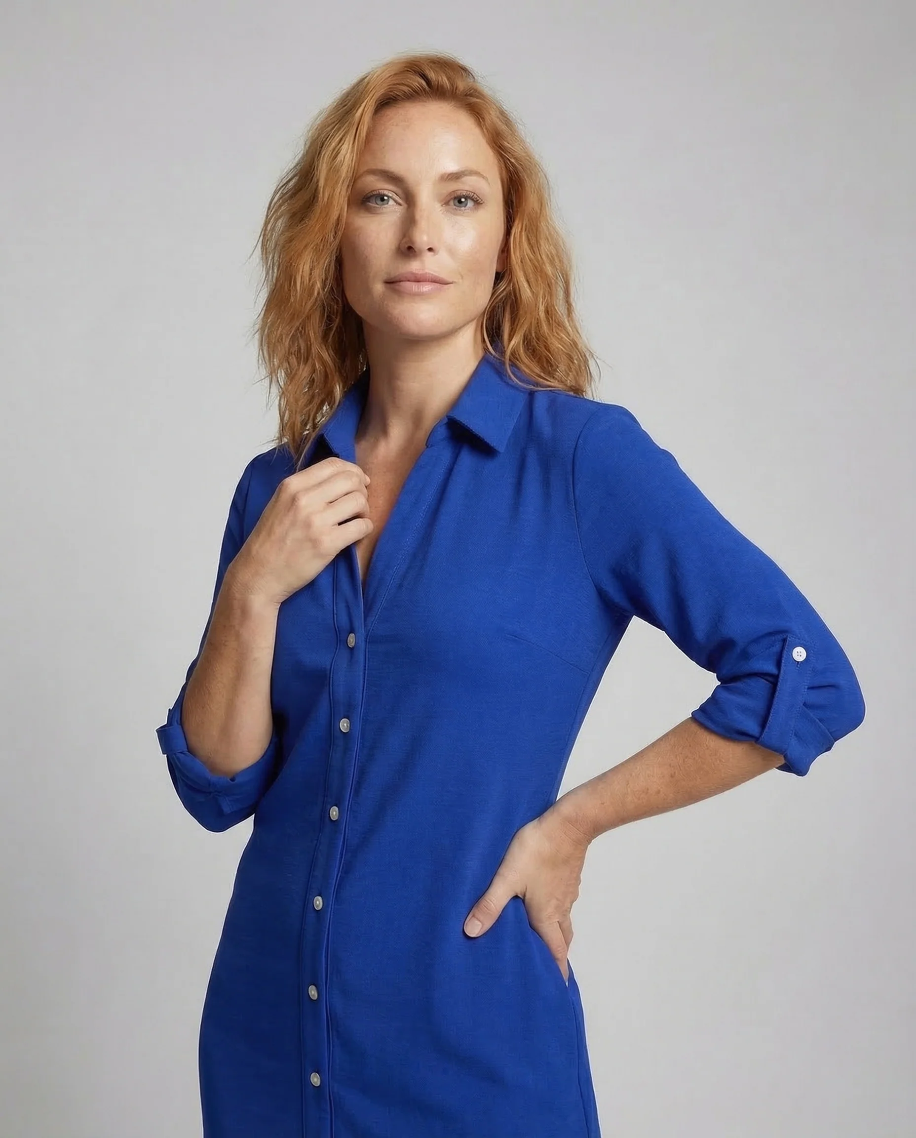Damen Midikleid V Ausschnitt Gürtel - Image 2