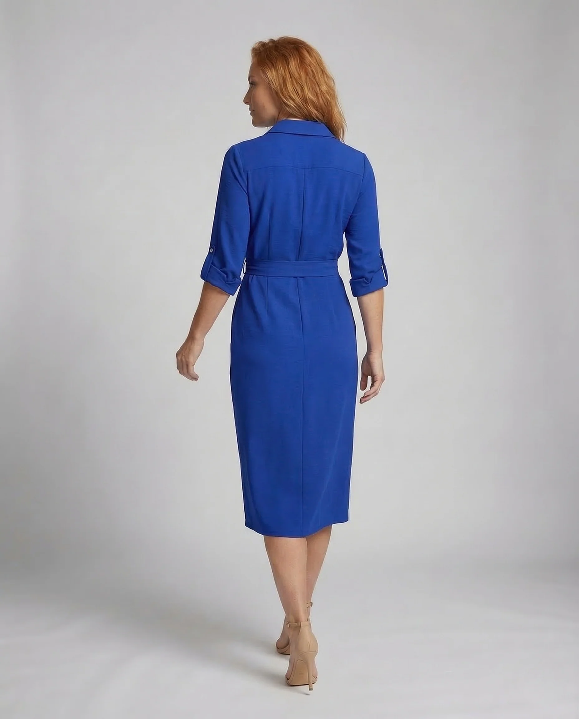 Damen Midikleid V Ausschnitt Gürtel - Image 4