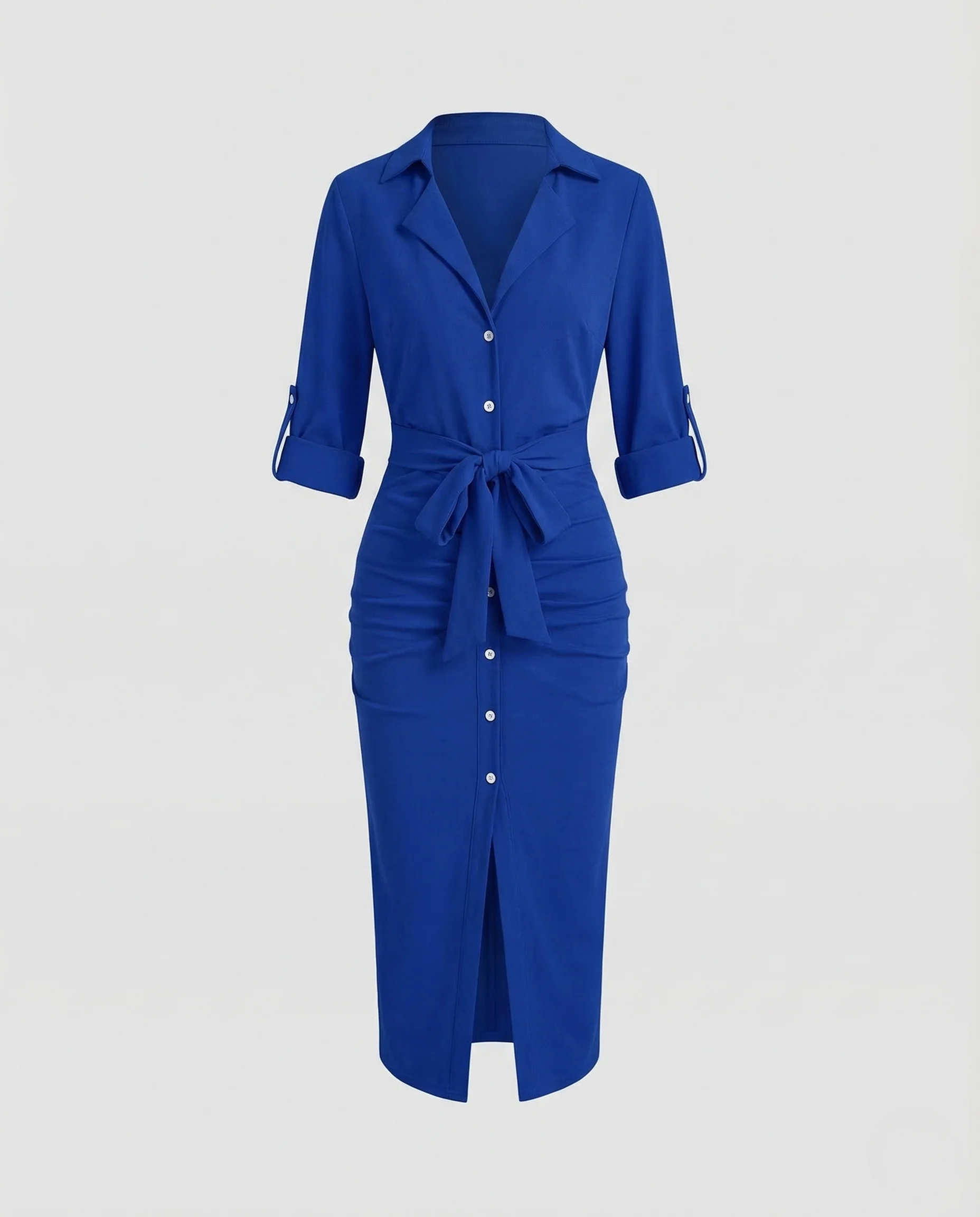Damen Midikleid V Ausschnitt Gürtel - Image 5