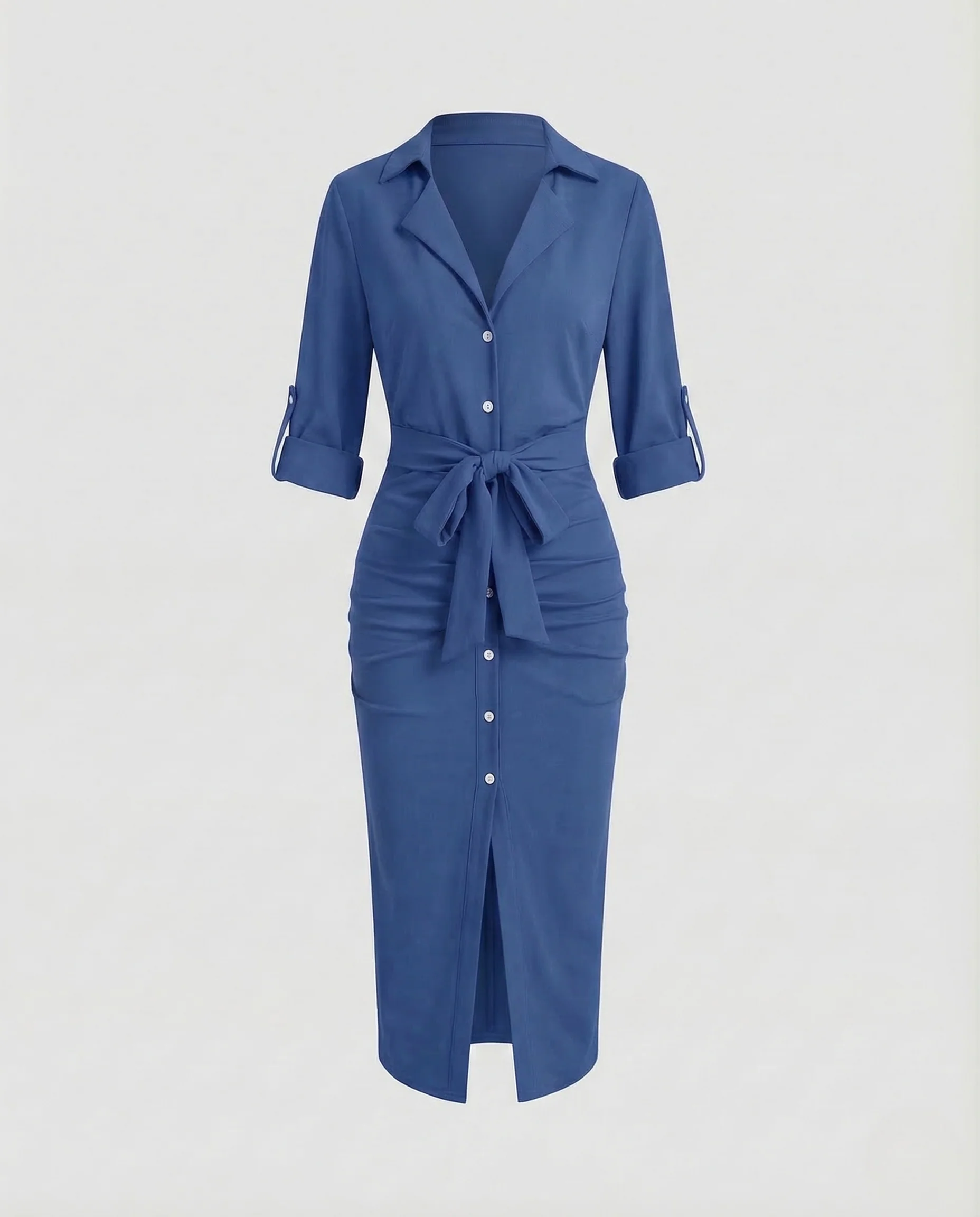 Damen Midikleid V Ausschnitt Gürtel - Image 7