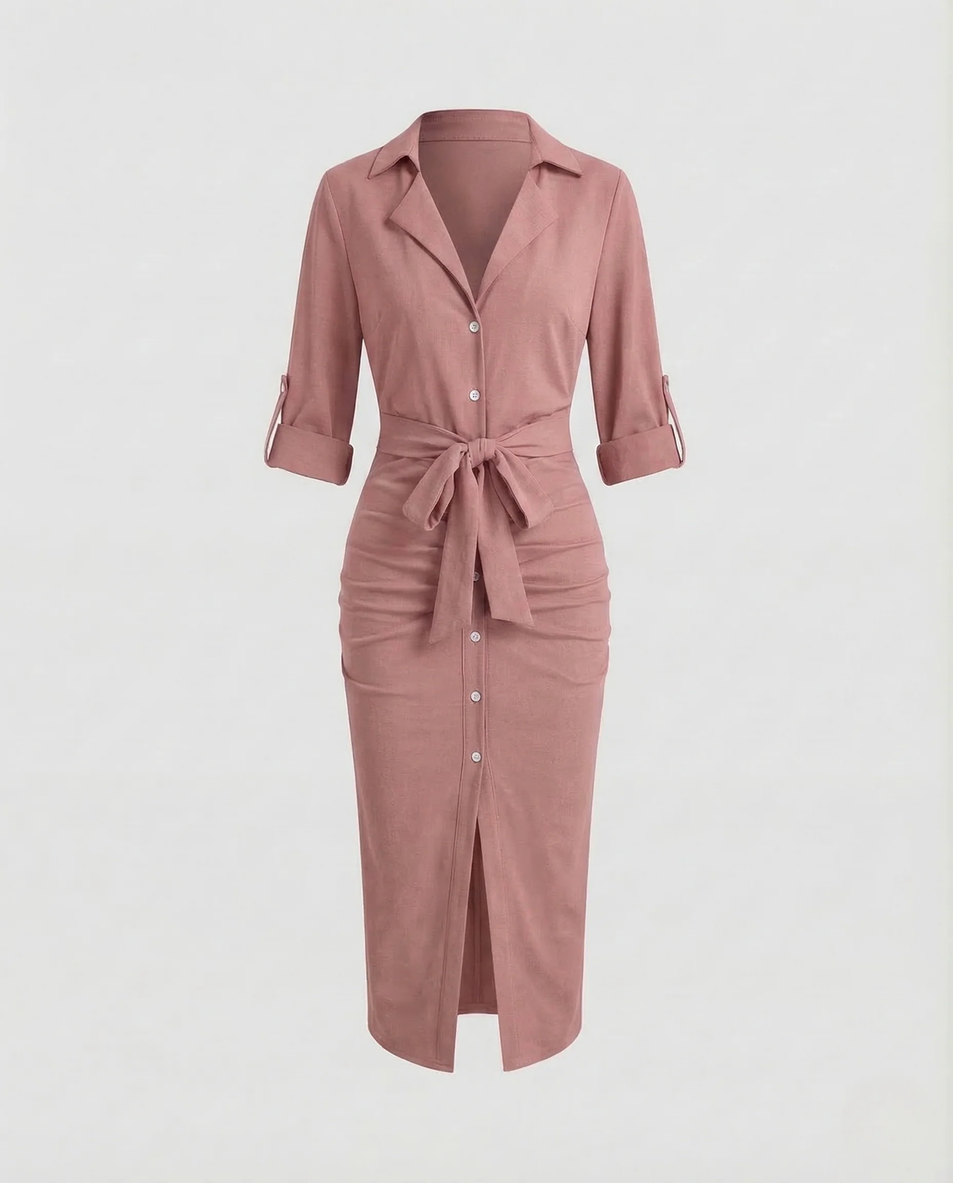 Damen Midikleid V Ausschnitt Gürtel - Image 8