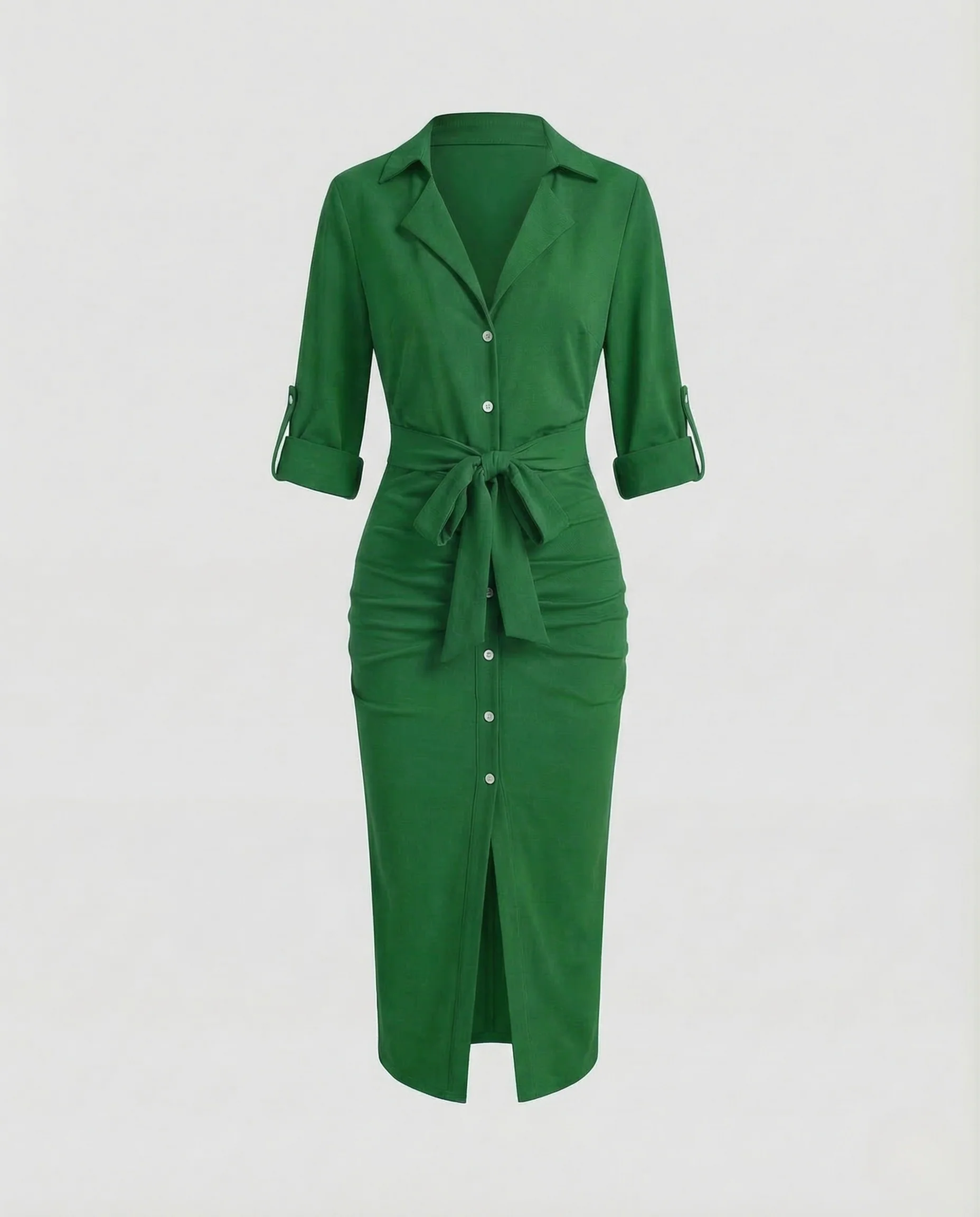 Damen Midikleid V Ausschnitt Gürtel - Image 9
