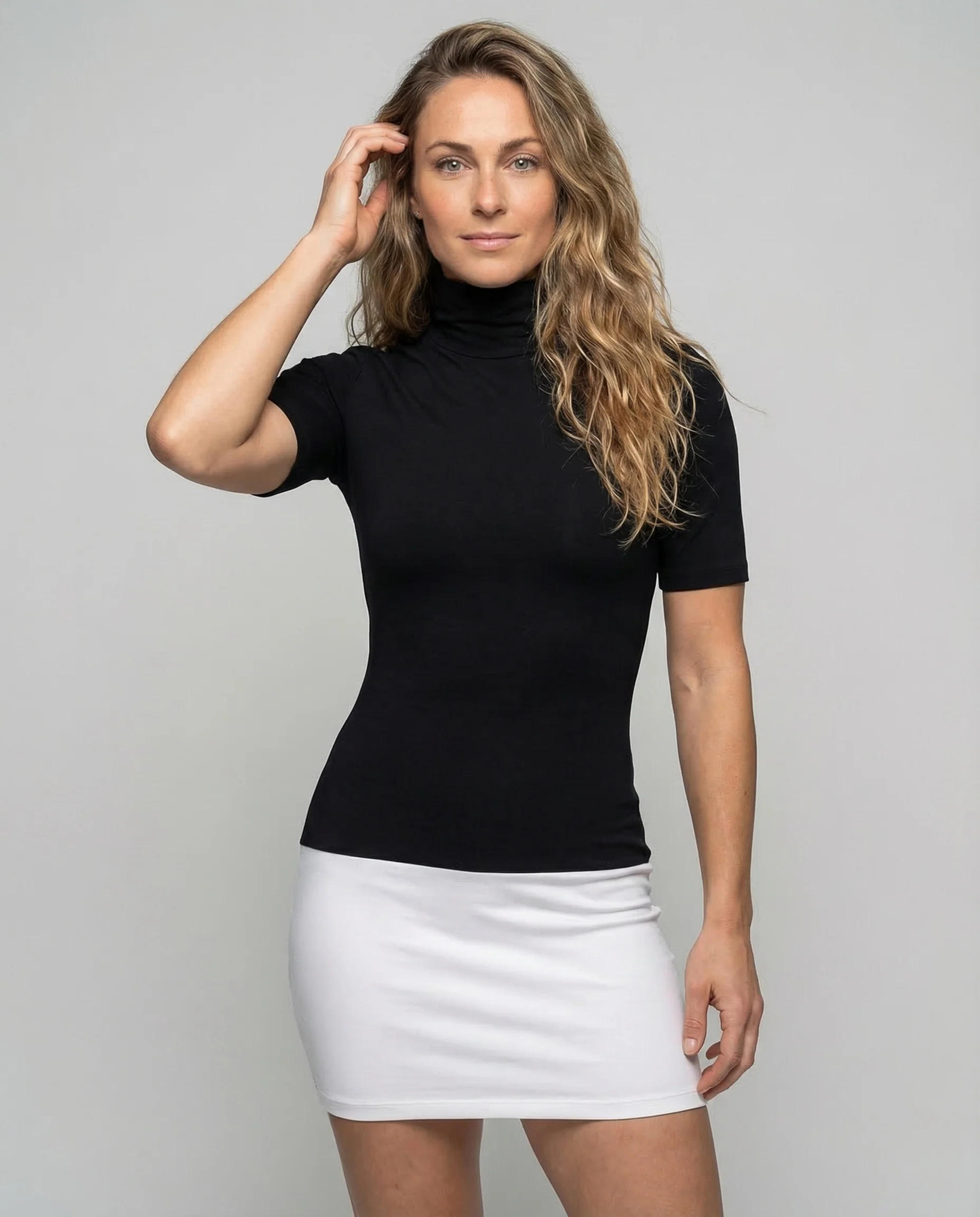 Damen Rollkragen Minikleid Kurzarm - Image 2