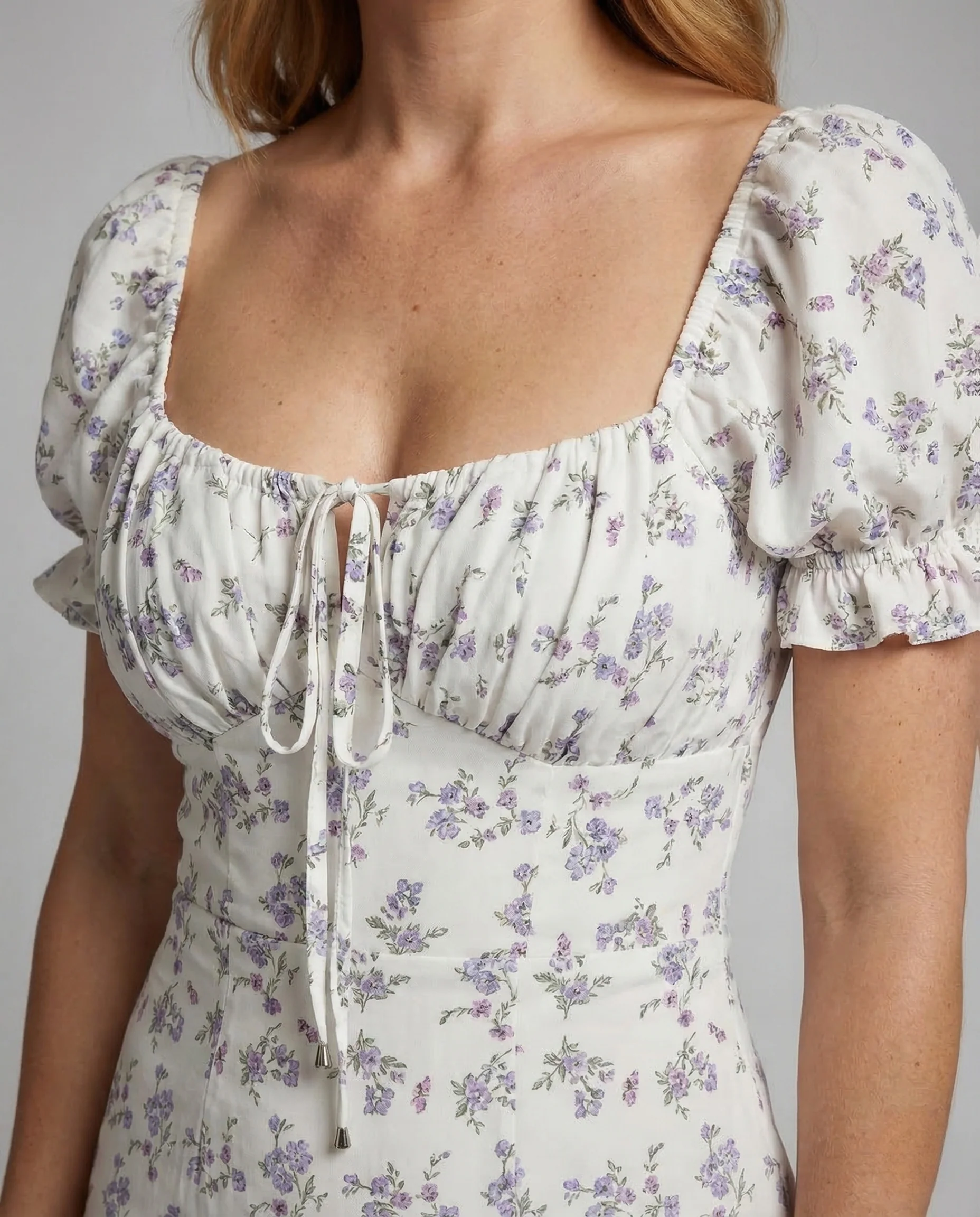Damen Minikleid Eckiger Ausschnitt Puffärmel - Image 3