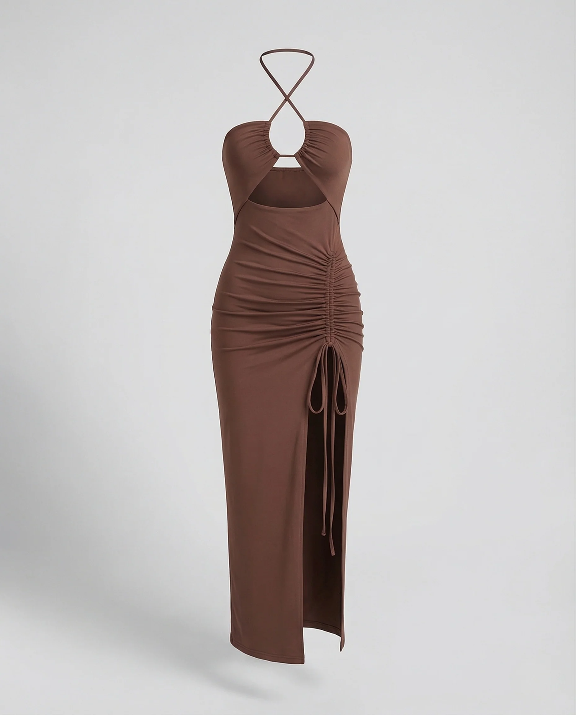 Damen Neckholder Midikleid Ringdetail Schlitz - Image 4