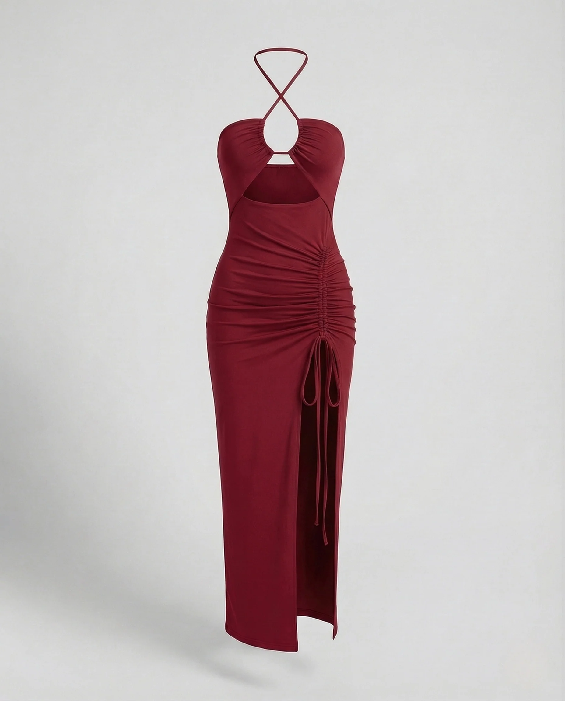 Damen Neckholder Midikleid Ringdetail Schlitz - Image 6