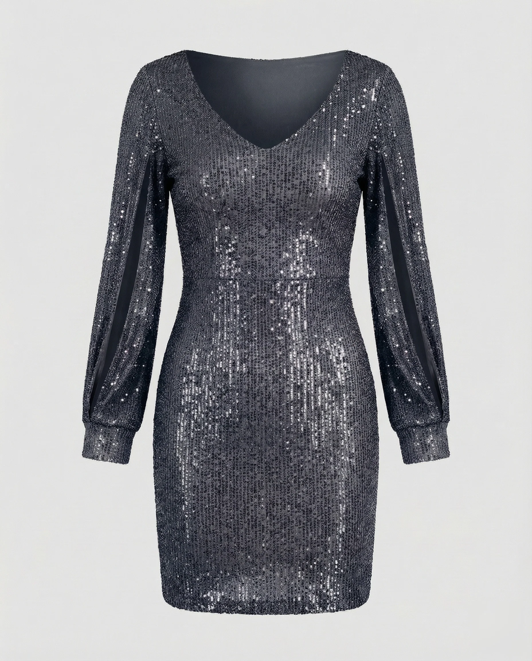 Damen Pailletten Minikleid V Ausschnitt - Image 7