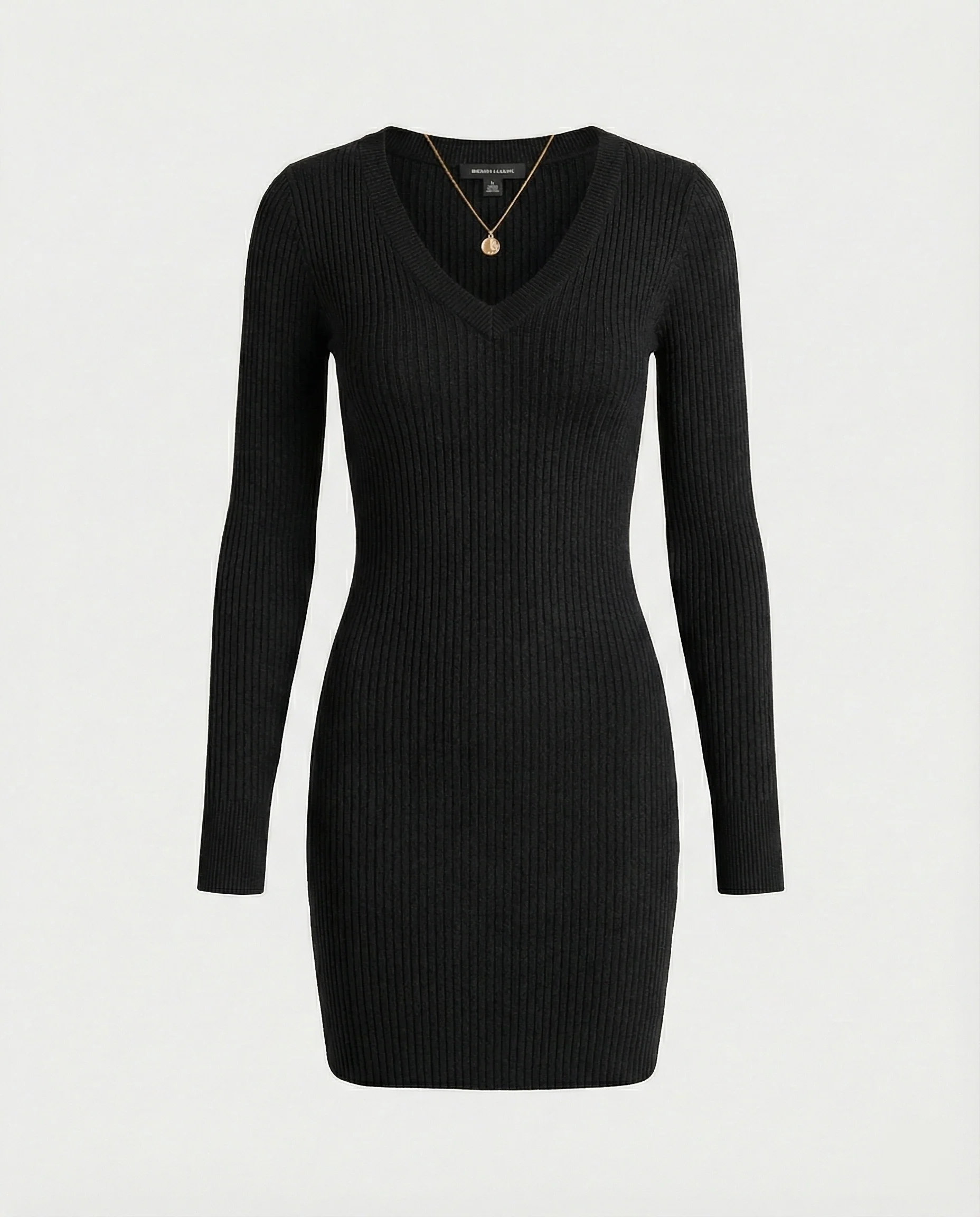 Damen figurbetontes Rippstrick-Kleid mit V-Ausschnitt und langen Ärmeln Heidi Mode - Image 5