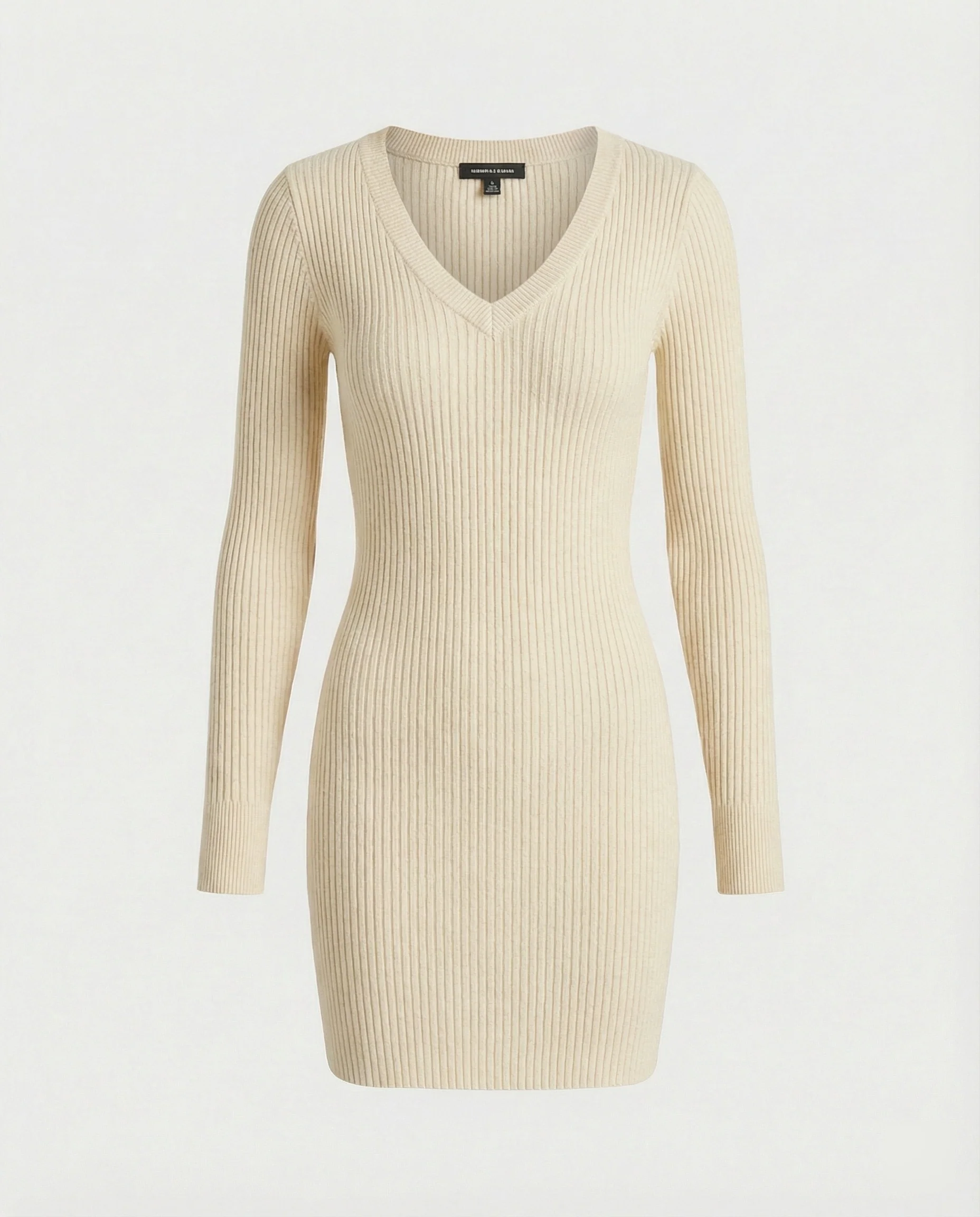 Damen figurbetontes Rippstrick-Kleid mit V-Ausschnitt und langen Ärmeln Heidi Mode - Image 6