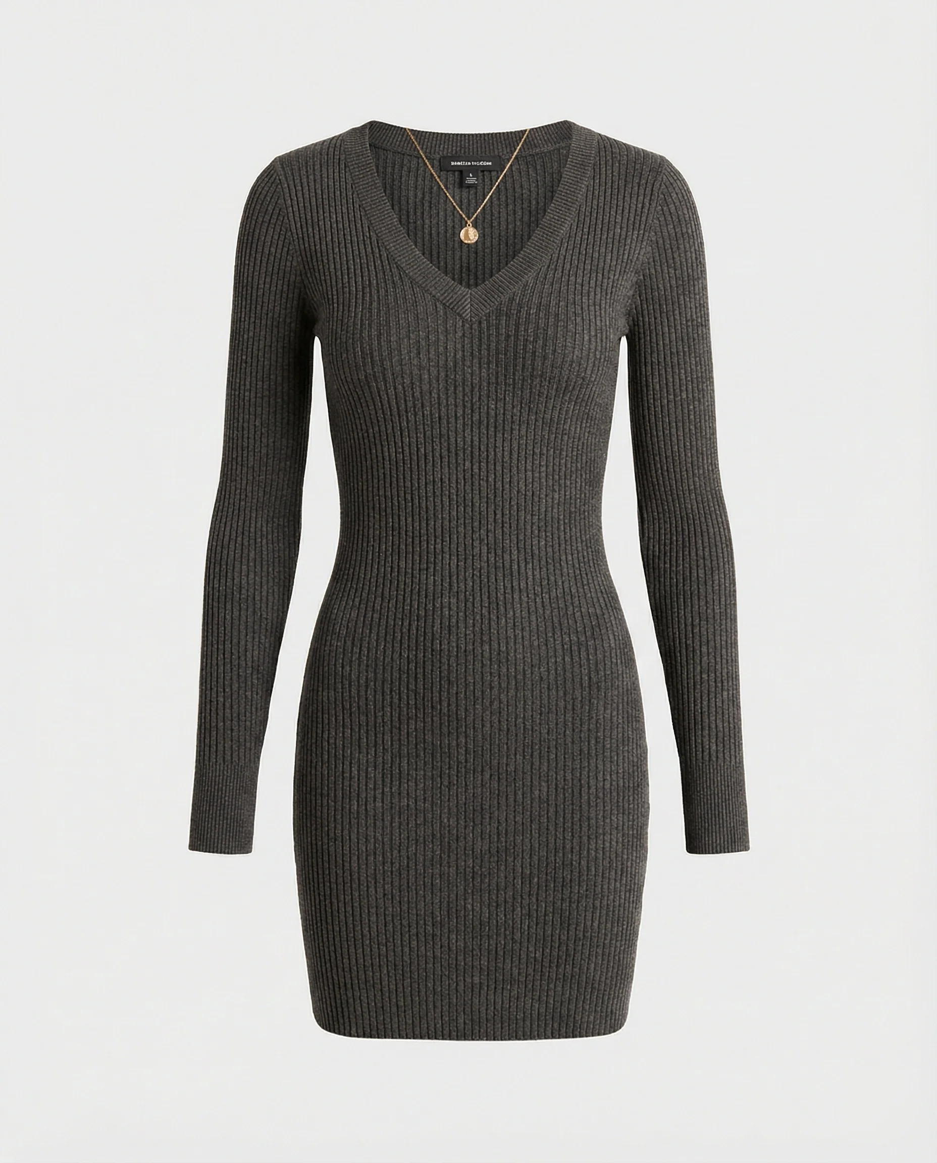 Damen figurbetontes Rippstrick-Kleid mit V-Ausschnitt und langen Ärmeln Heidi Mode - Image 7