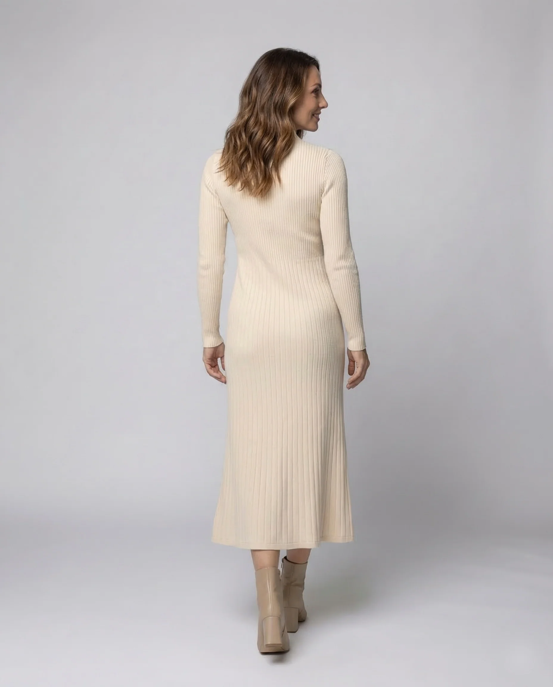 Damen Rippstrick Kleid Stehkragen - Image 4