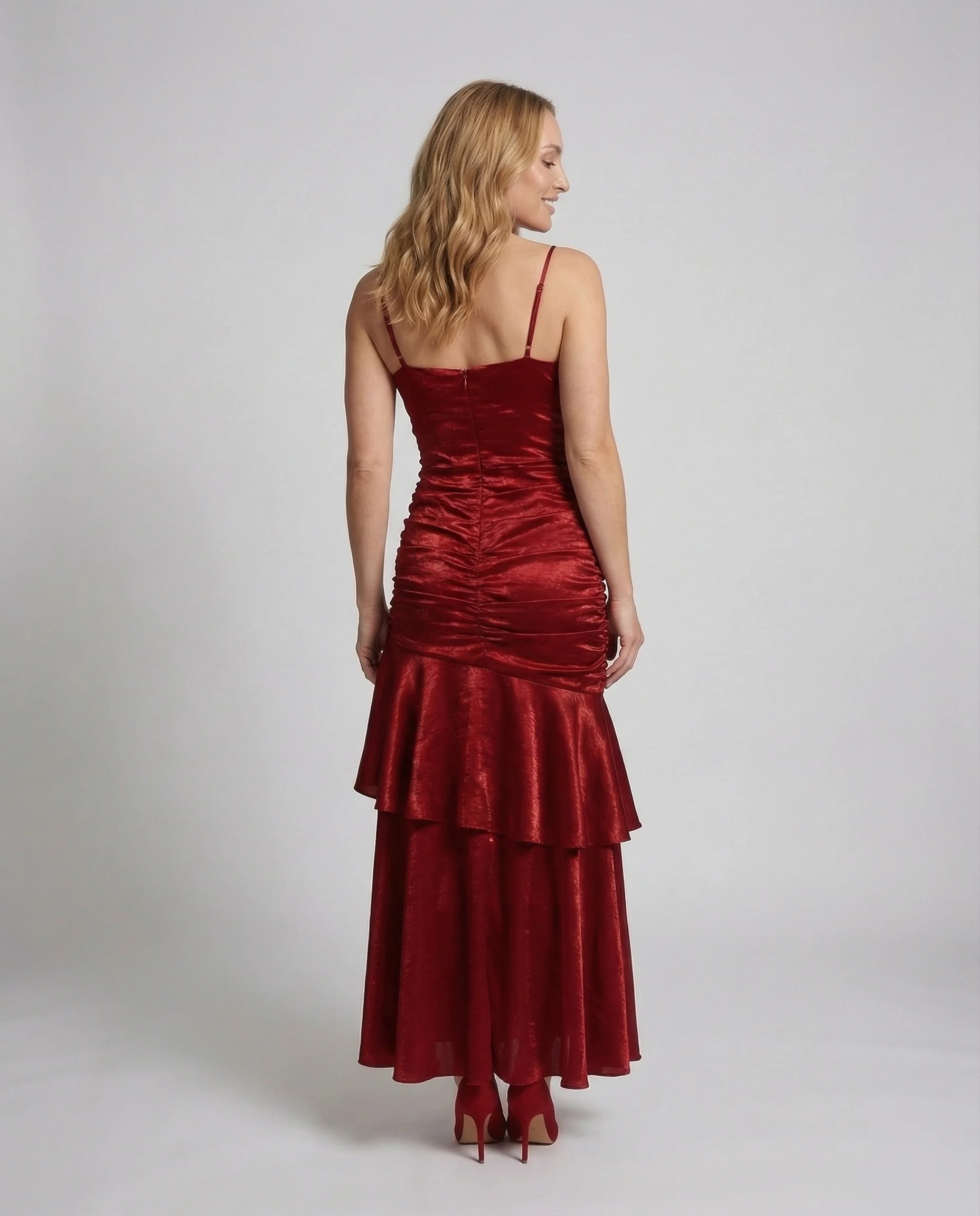 Damen Samt Abendkleid mit Volantrock - Image 4