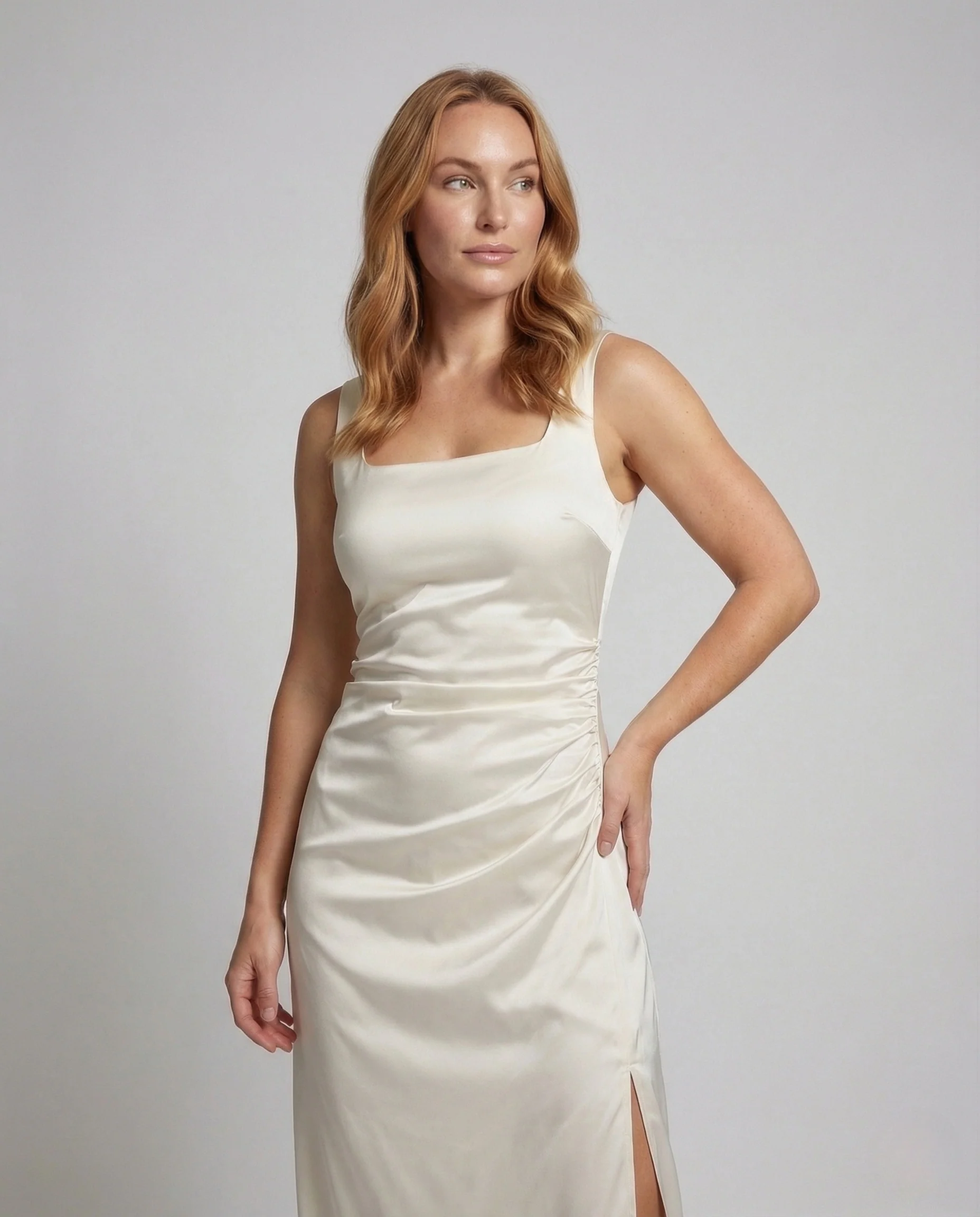 Damen Satin Abendkleid mit Hohem Schlitz - Image 2