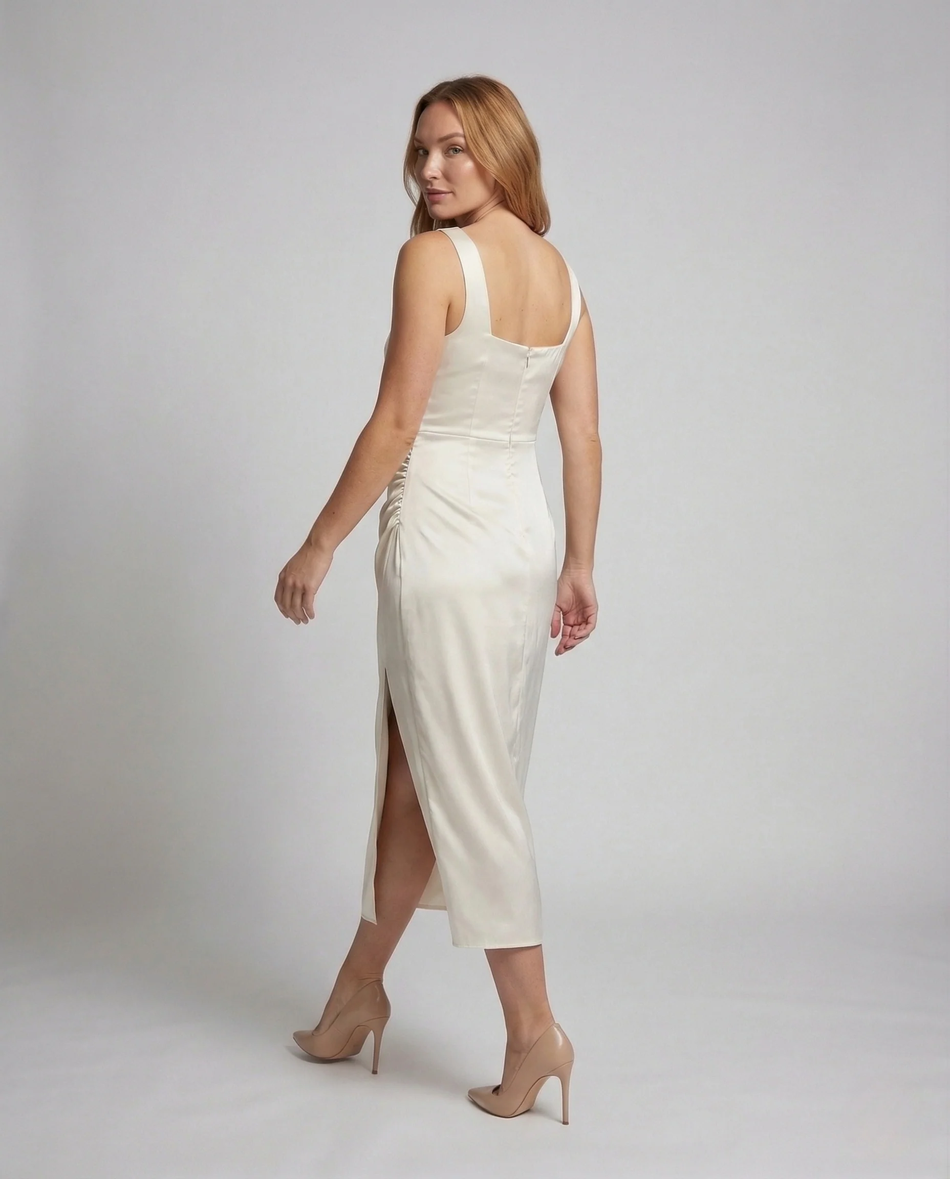 Damen Satin Abendkleid mit Hohem Schlitz - Image 4
