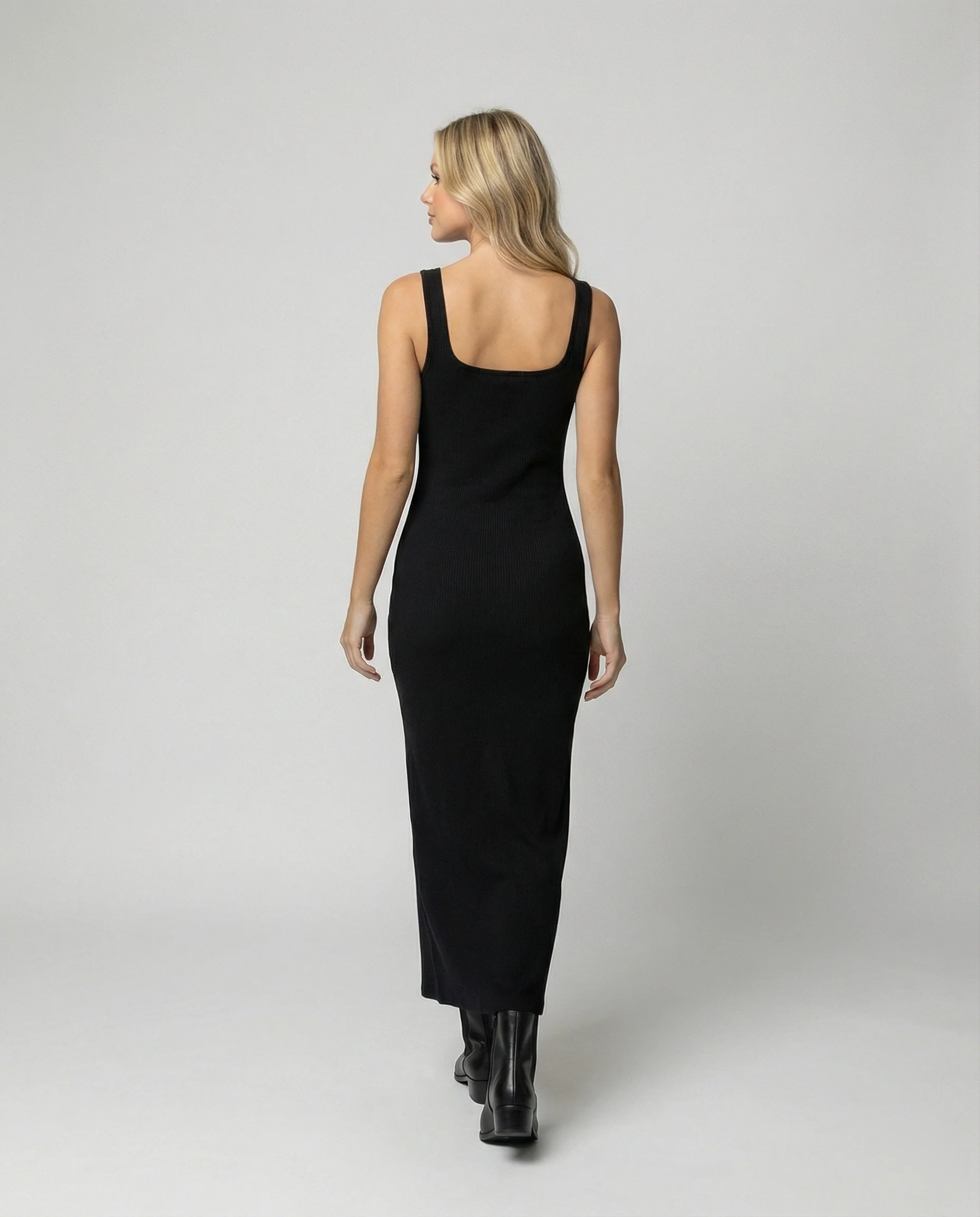 Damen figurbetontes Träger-Maxikleid aus elastischem Jersey mit Knopfdetail und knöchellanger Silhouette Heidi Mode - Image 3