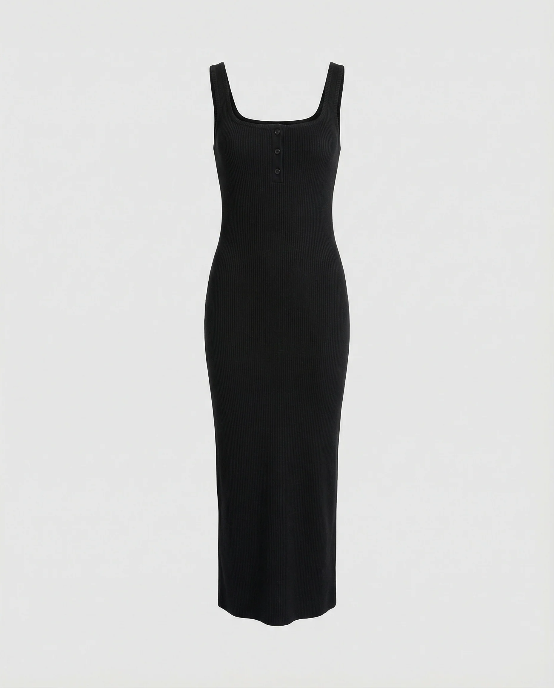 Damen figurbetontes Träger-Maxikleid aus elastischem Jersey mit Knopfdetail und knöchellanger Silhouette Heidi Mode - Image 5