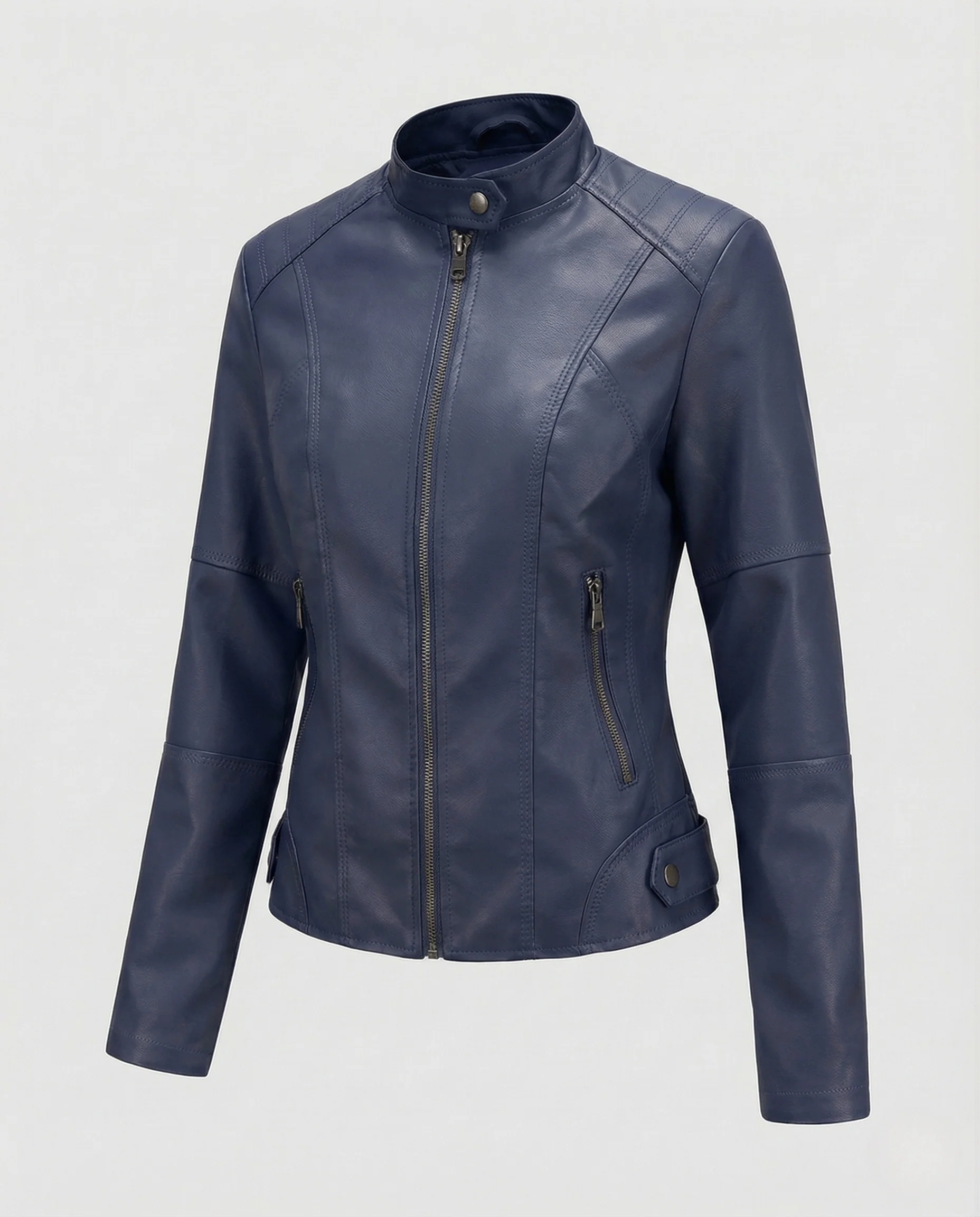 Damen Kunstlederjacke Figurbetont mit Stehkragen - Image 10
