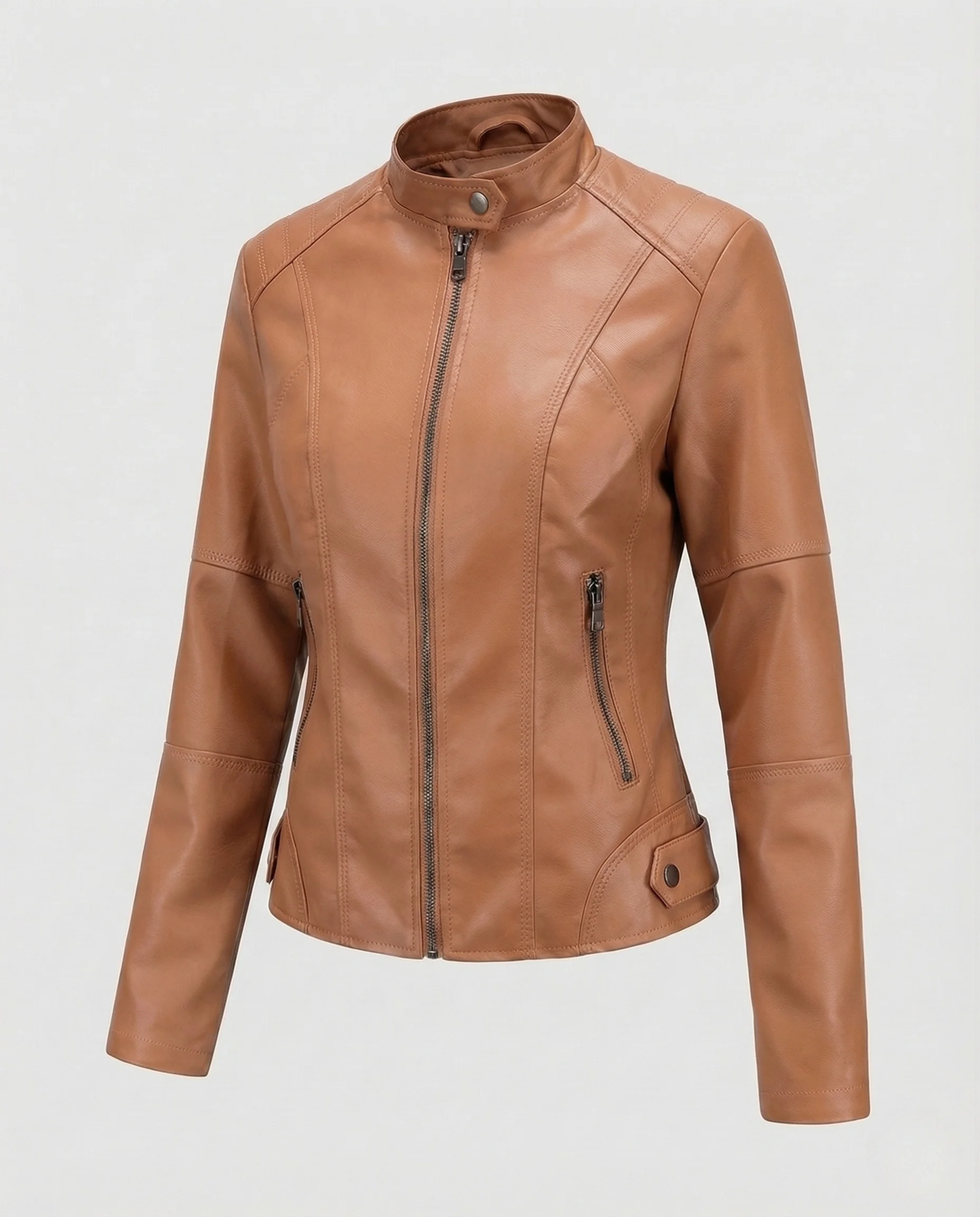 Damen Kunstlederjacke Figurbetont mit Stehkragen - Image 11