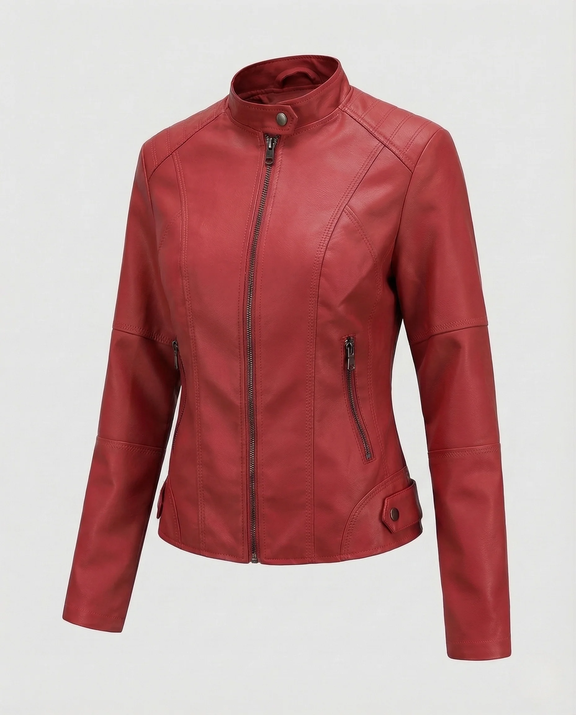 Damen Kunstlederjacke Figurbetont mit Stehkragen - Image 6