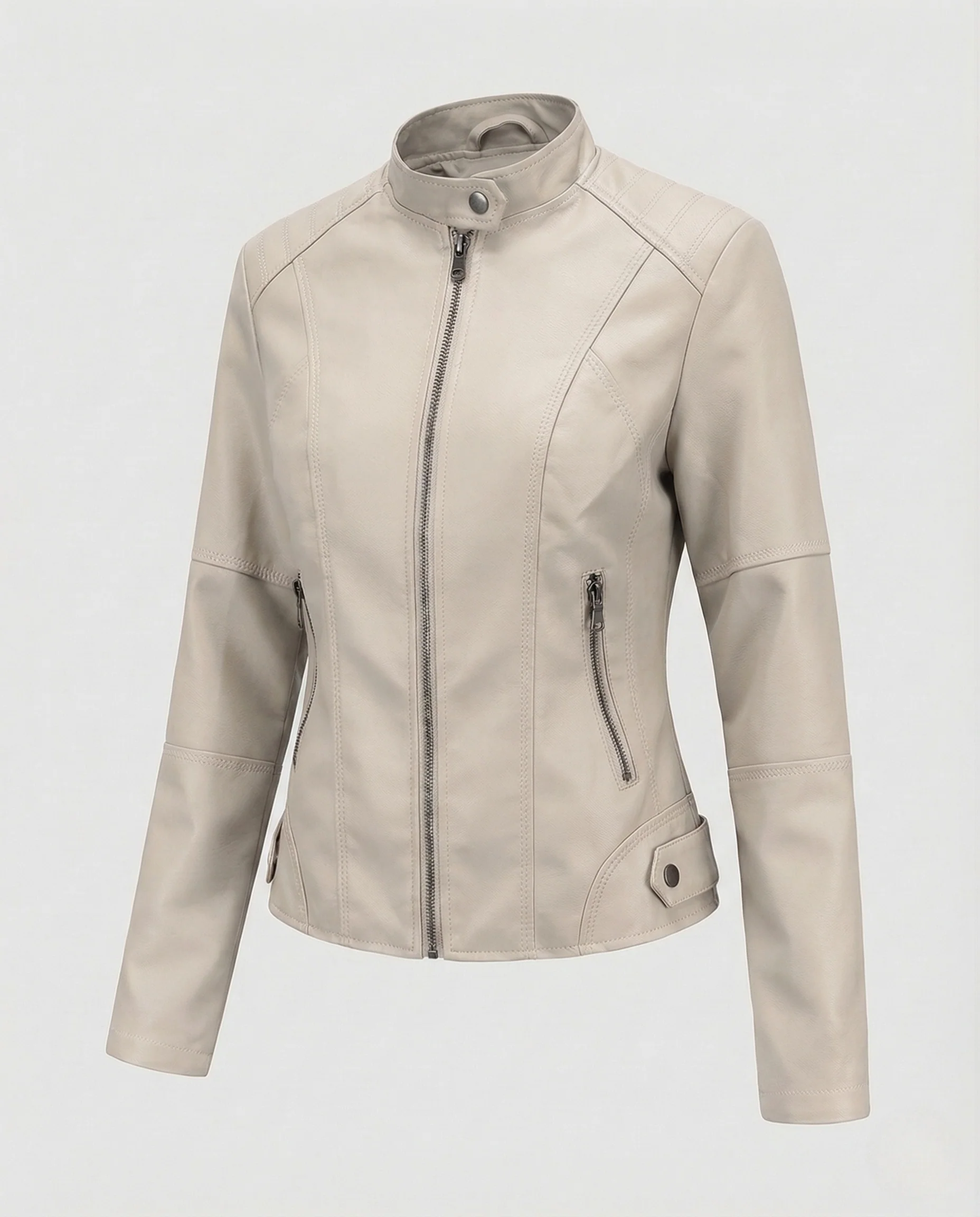 Damen Kunstlederjacke Figurbetont mit Stehkragen - Image 7