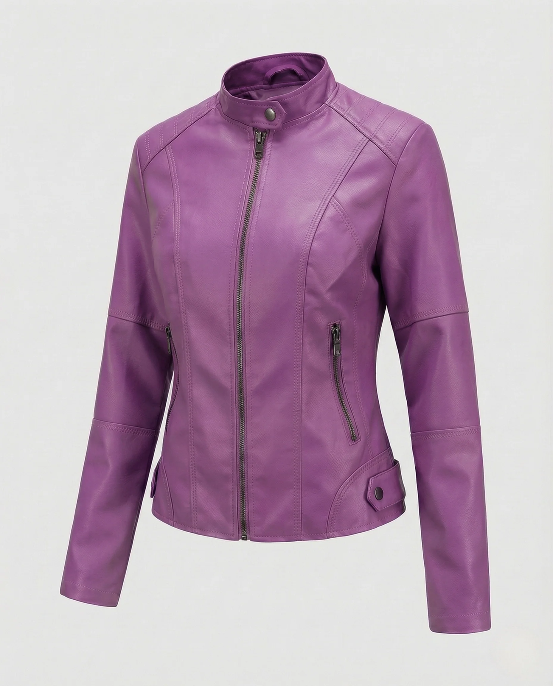 Damen Kunstlederjacke Figurbetont mit Stehkragen - Image 8