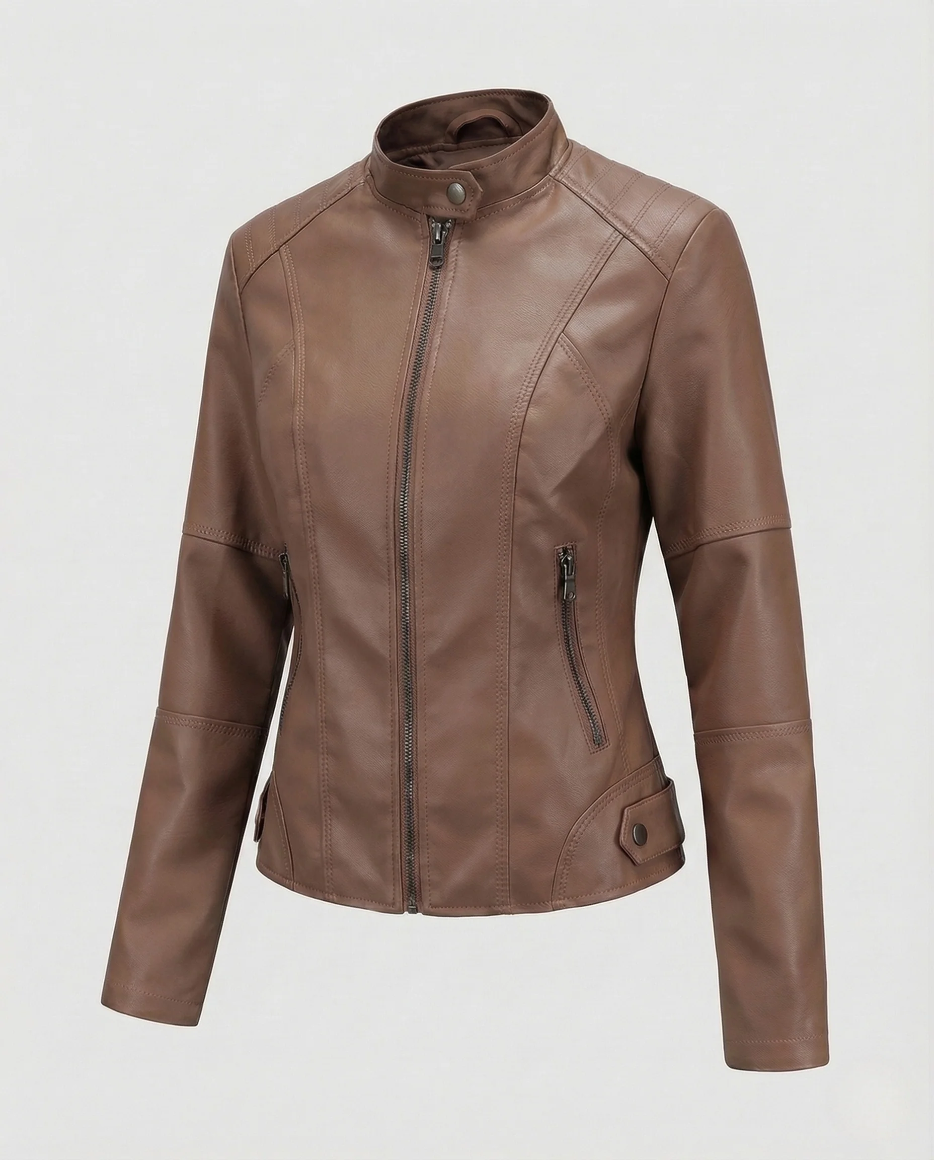Damen Kunstlederjacke Figurbetont mit Stehkragen - Image 9