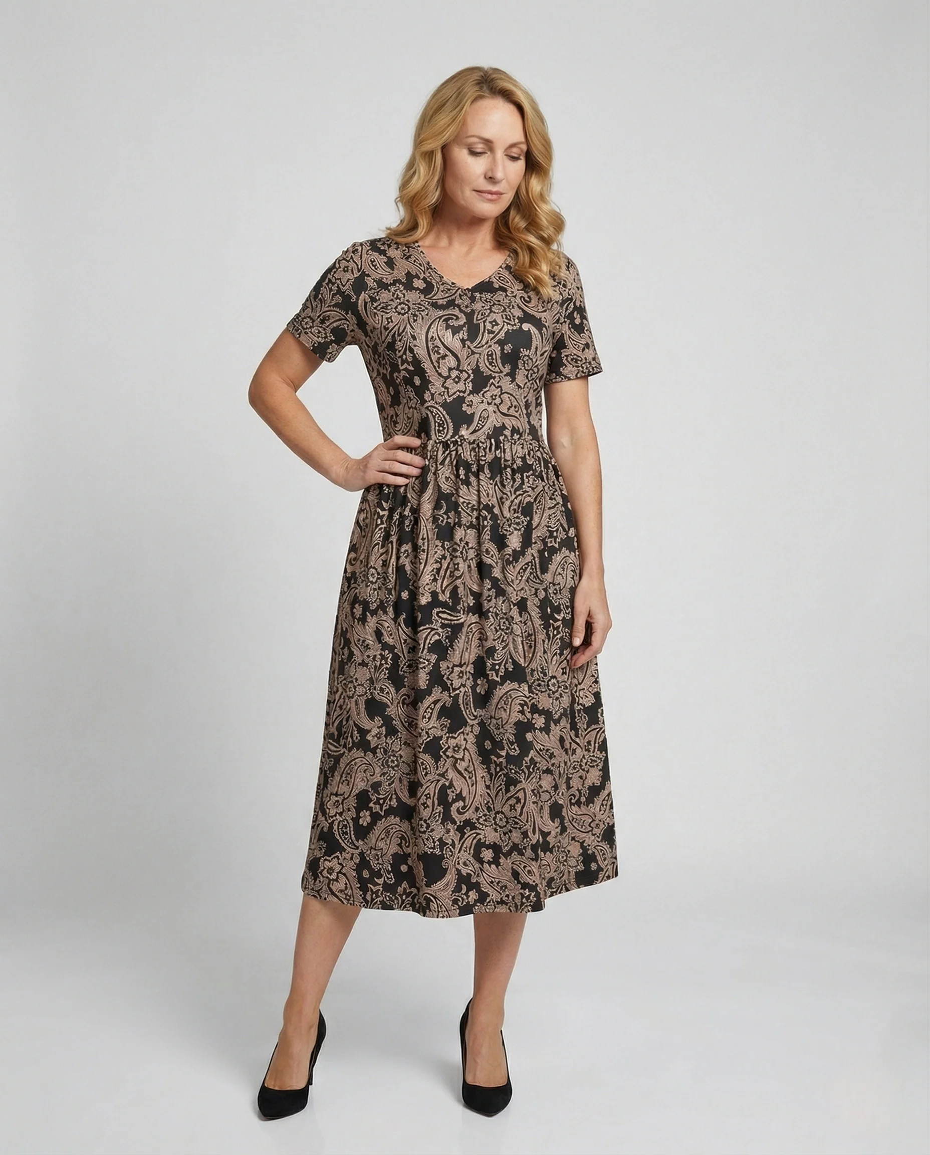 Damen Paisley-Midikleid mit geraffter Taille - Image 2