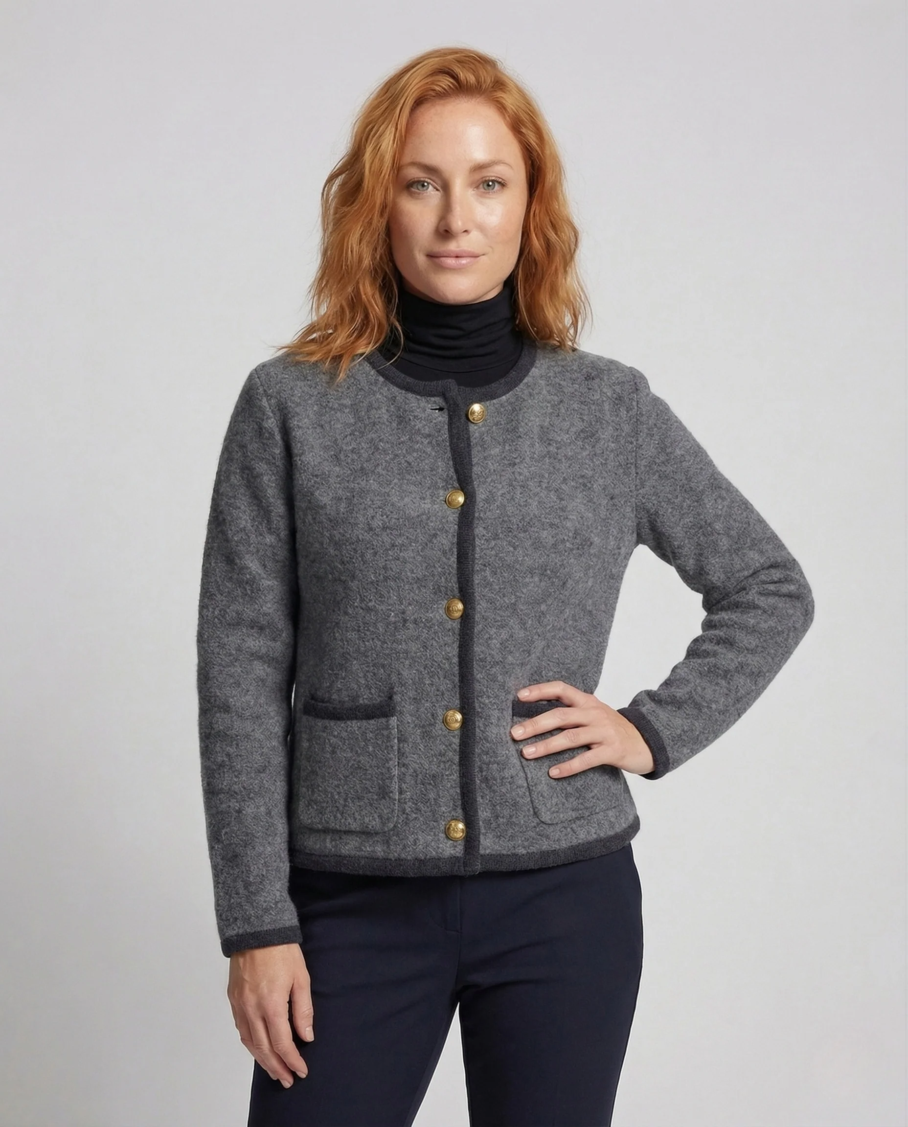 Damen Mohair Kurzjacke mit Zierknöpfen - Image 2