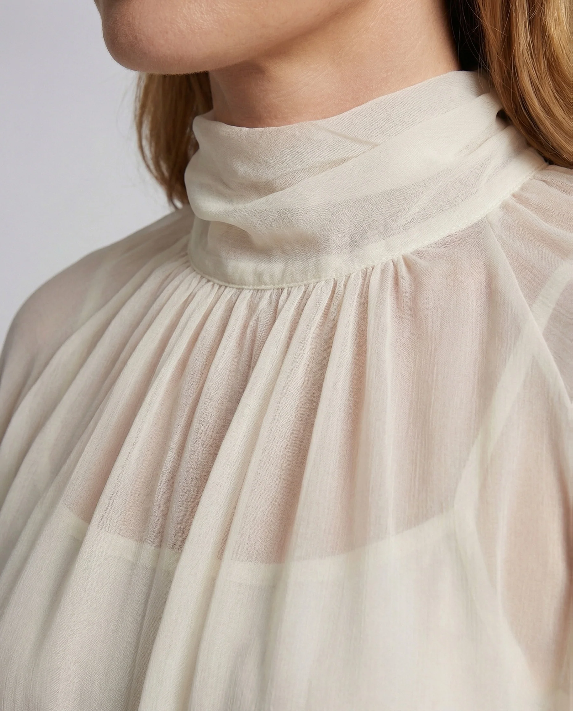 Damen Chiffonbluse Volants Stehkragen - Image 3