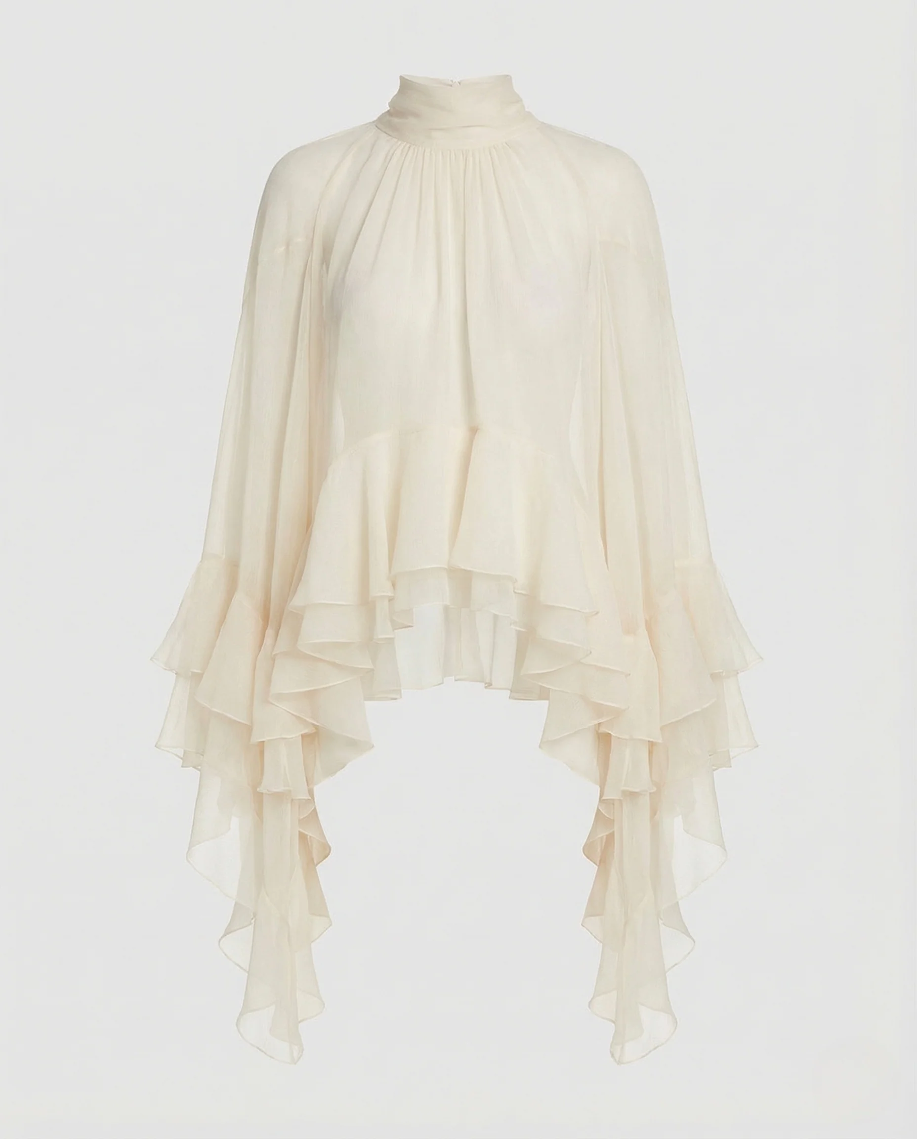 Damen Chiffonbluse Volants Stehkragen - Image 5
