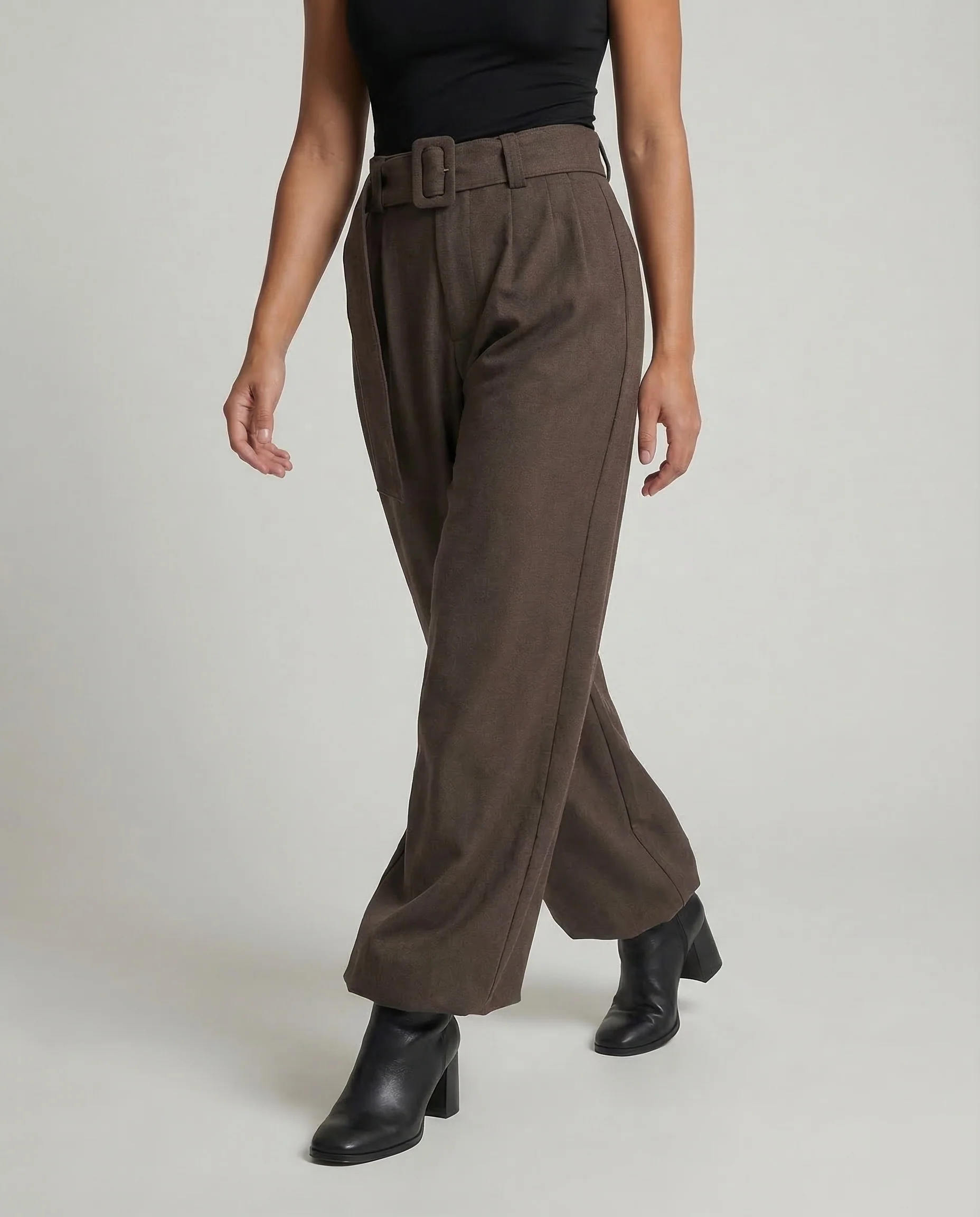 Damen Bundfaltenhose Stoffgürtel Weit - Image 2