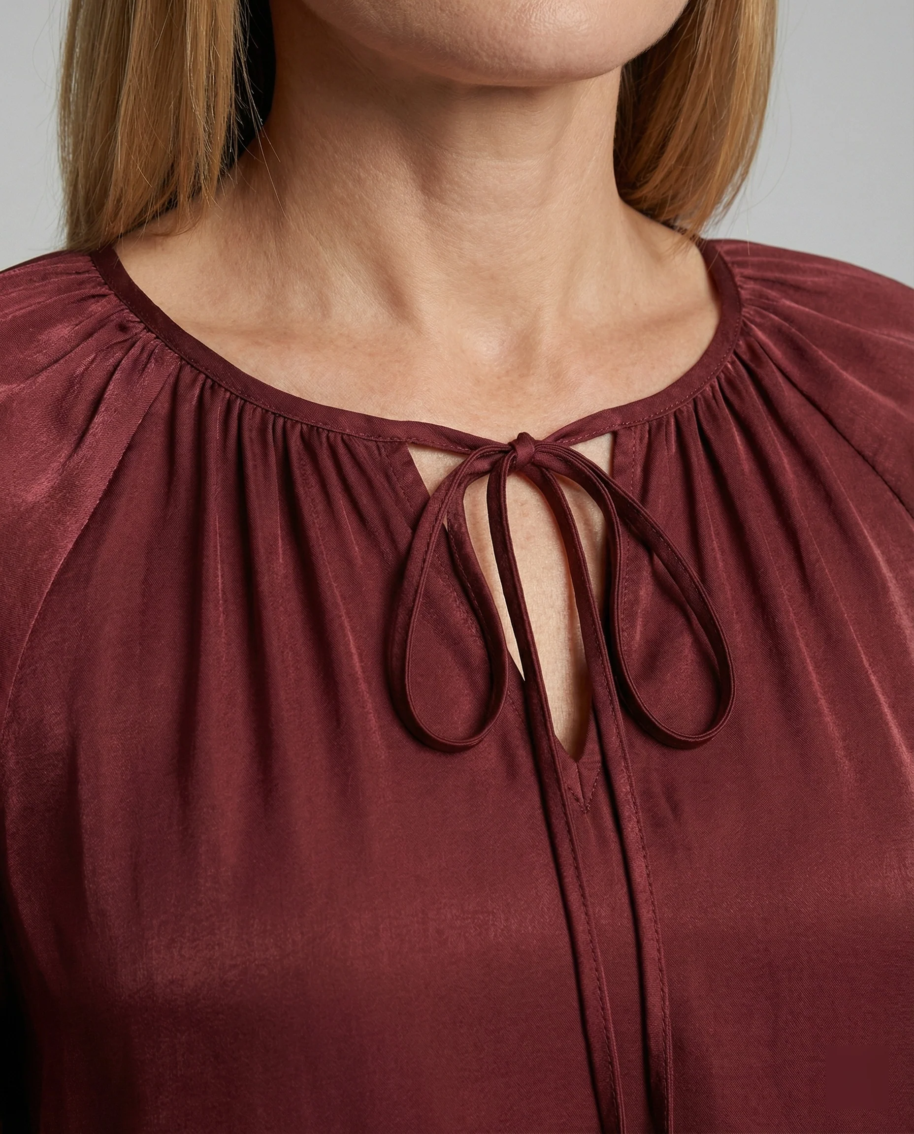 Damen Bluse Satin Ballonärmel - Image 3