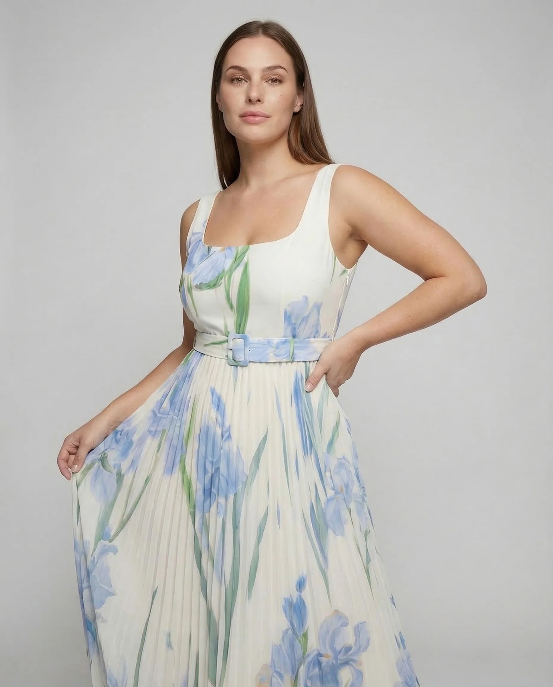 Damen Abendkleid Eckiger Ausschnitt Faltenrock - Image 2